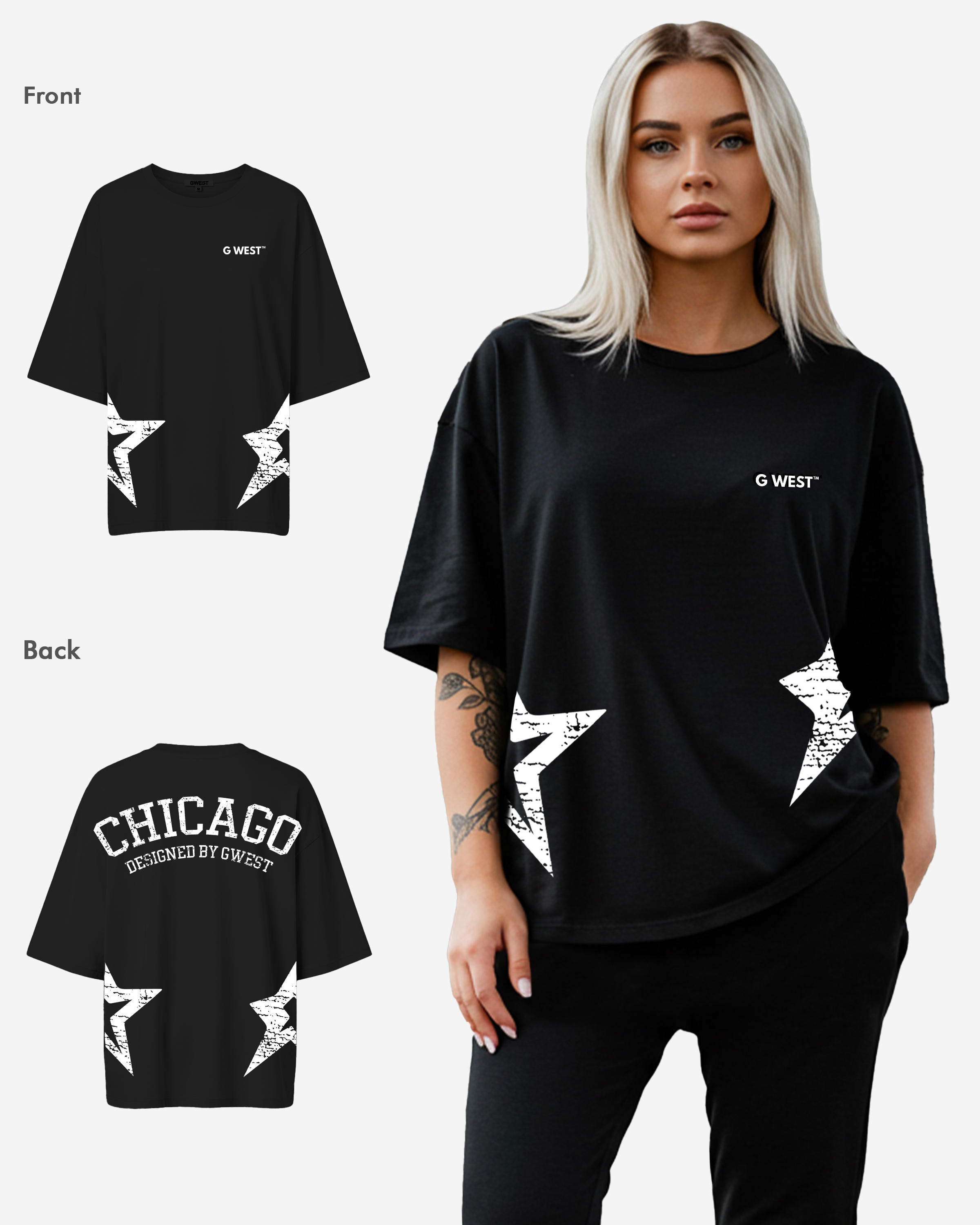 G West Oversized Chicago Arch Logo Tee - WOMEN - G West
