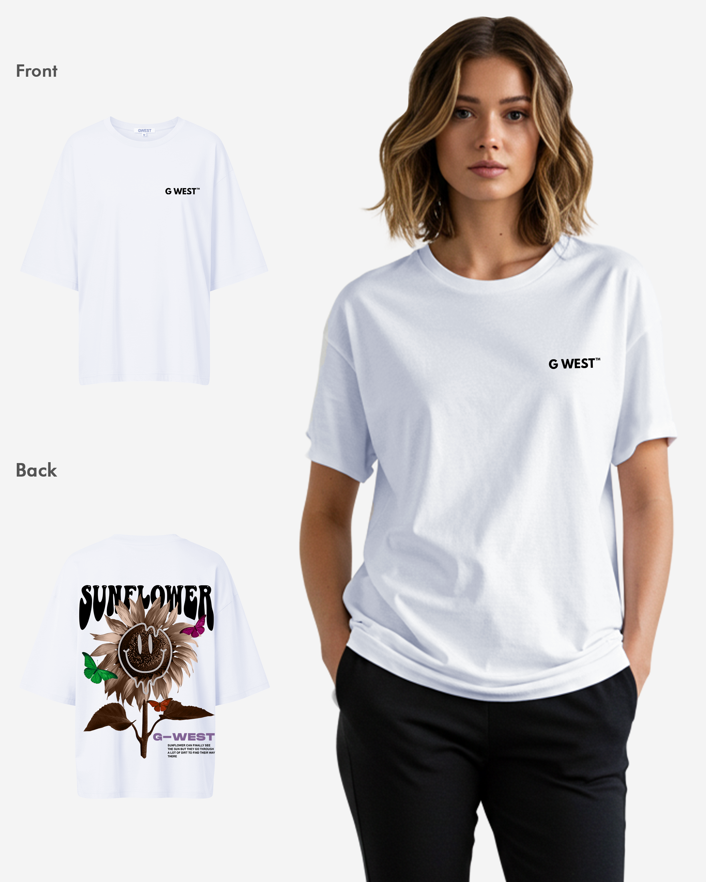 G West Oversized Sunflower Life Style T Shirt - WOMEN - G West
