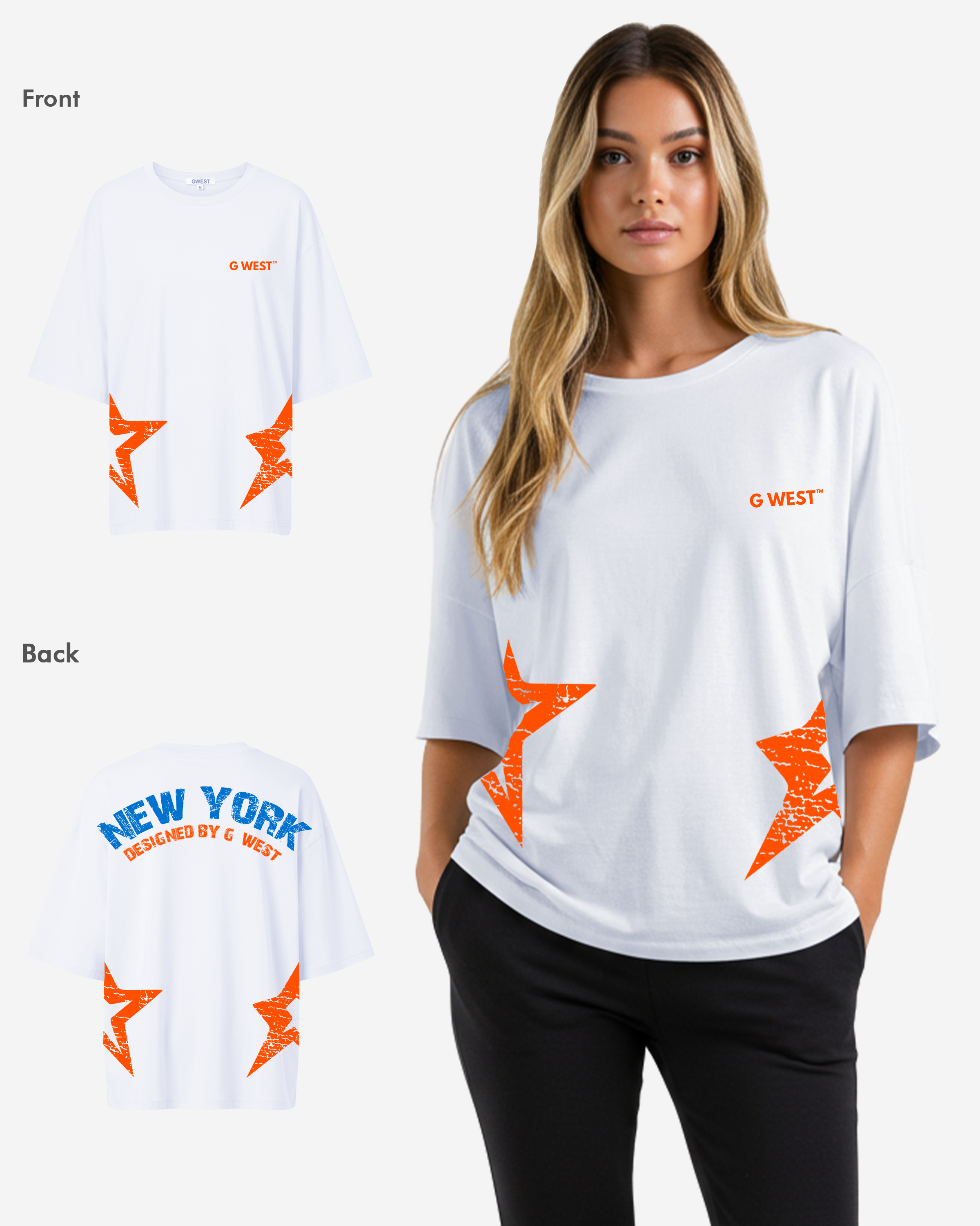 G West Oversized New York Arch Logo With Star Tee - WOMEN - G West