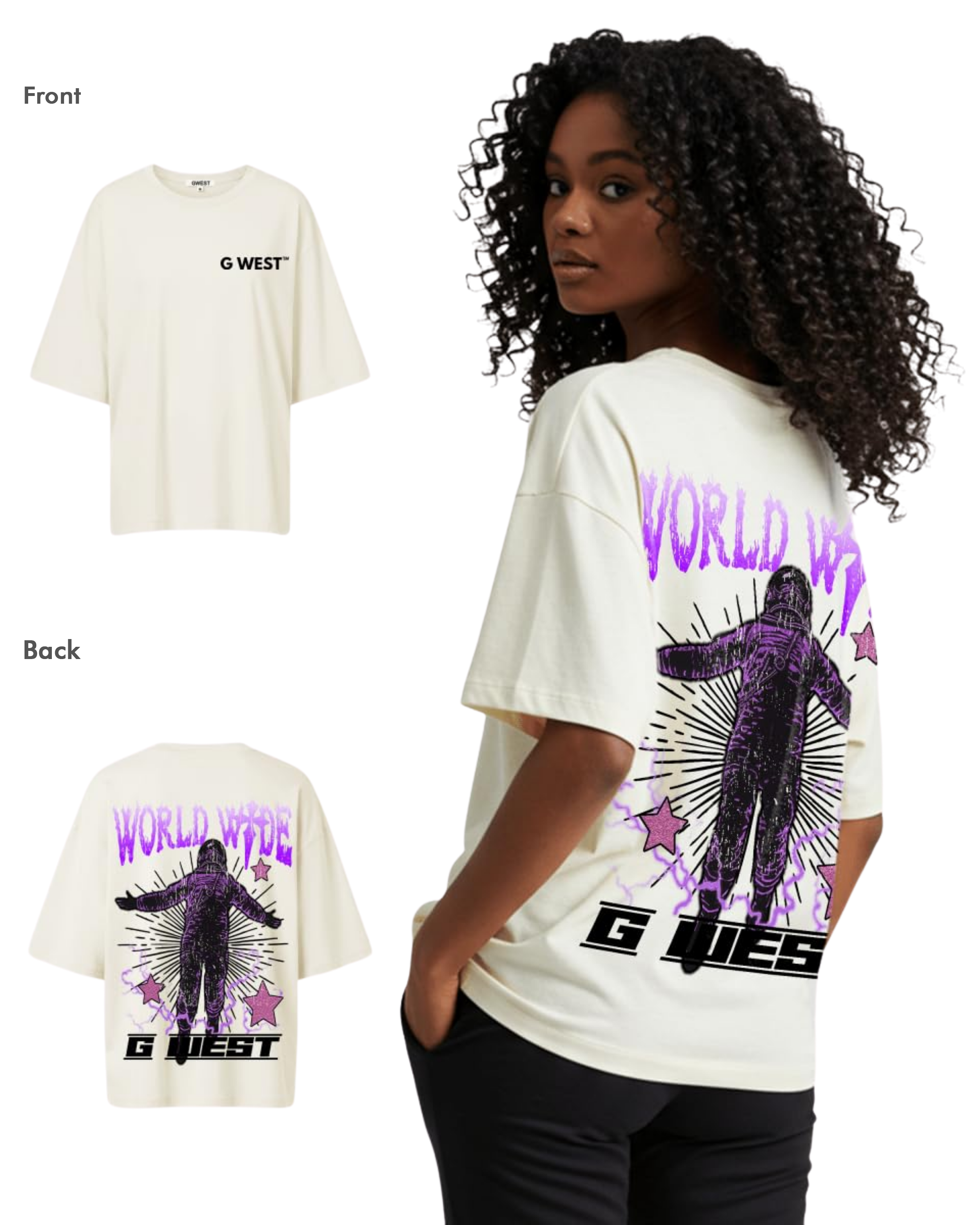 G West Womens Oversized World Wide Star Tee - G West