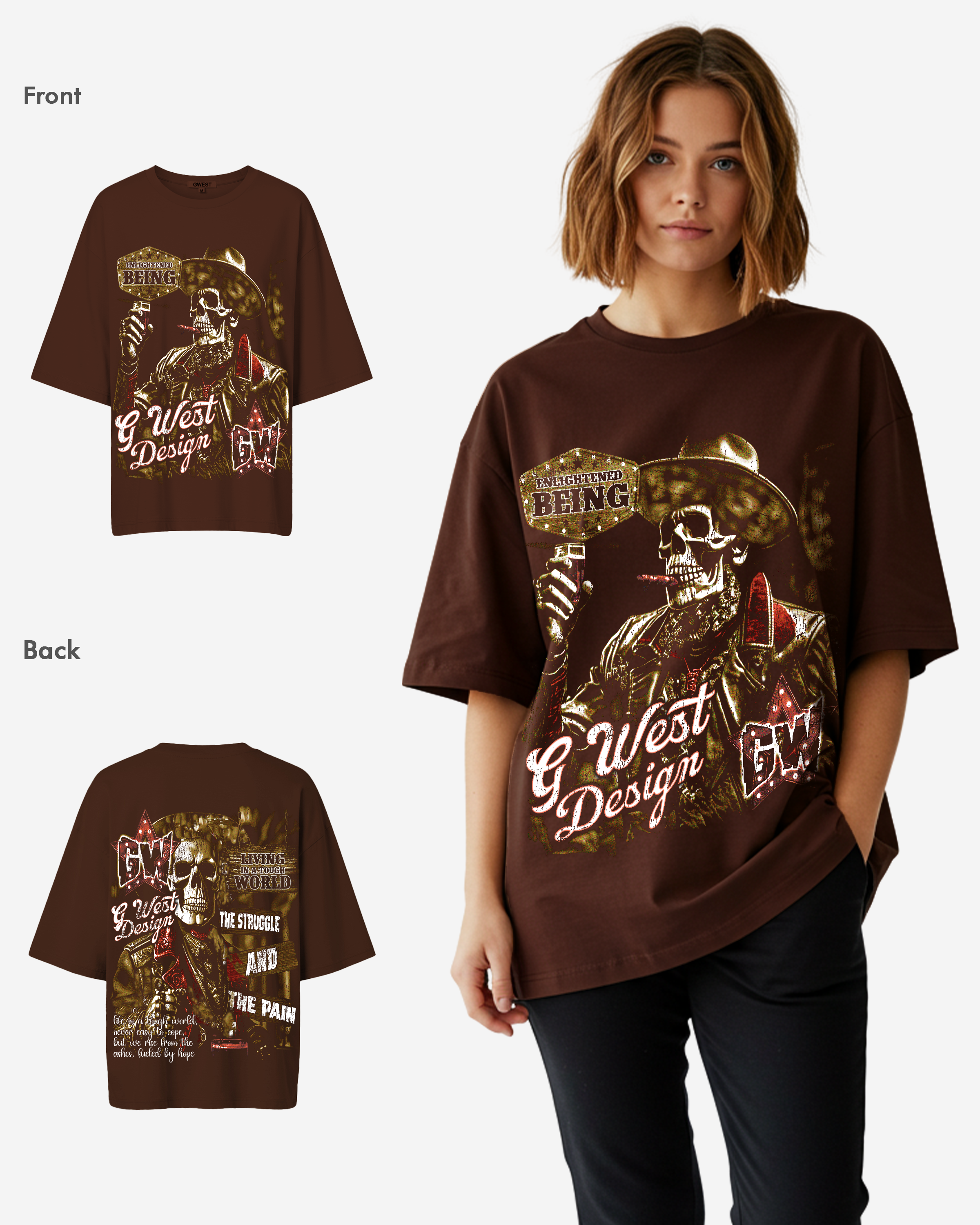 G West Being Enlightened Acid Wash Premium Oversized Tee - WOMEN - G West