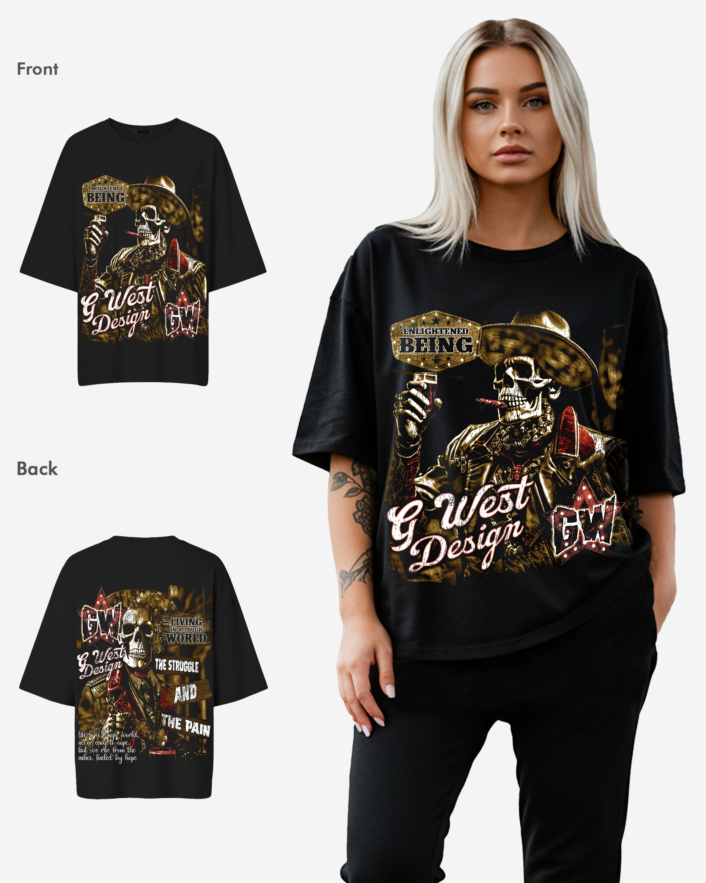 G West Being Enlightened Acid Wash Premium Oversized Tee - WOMEN - G West