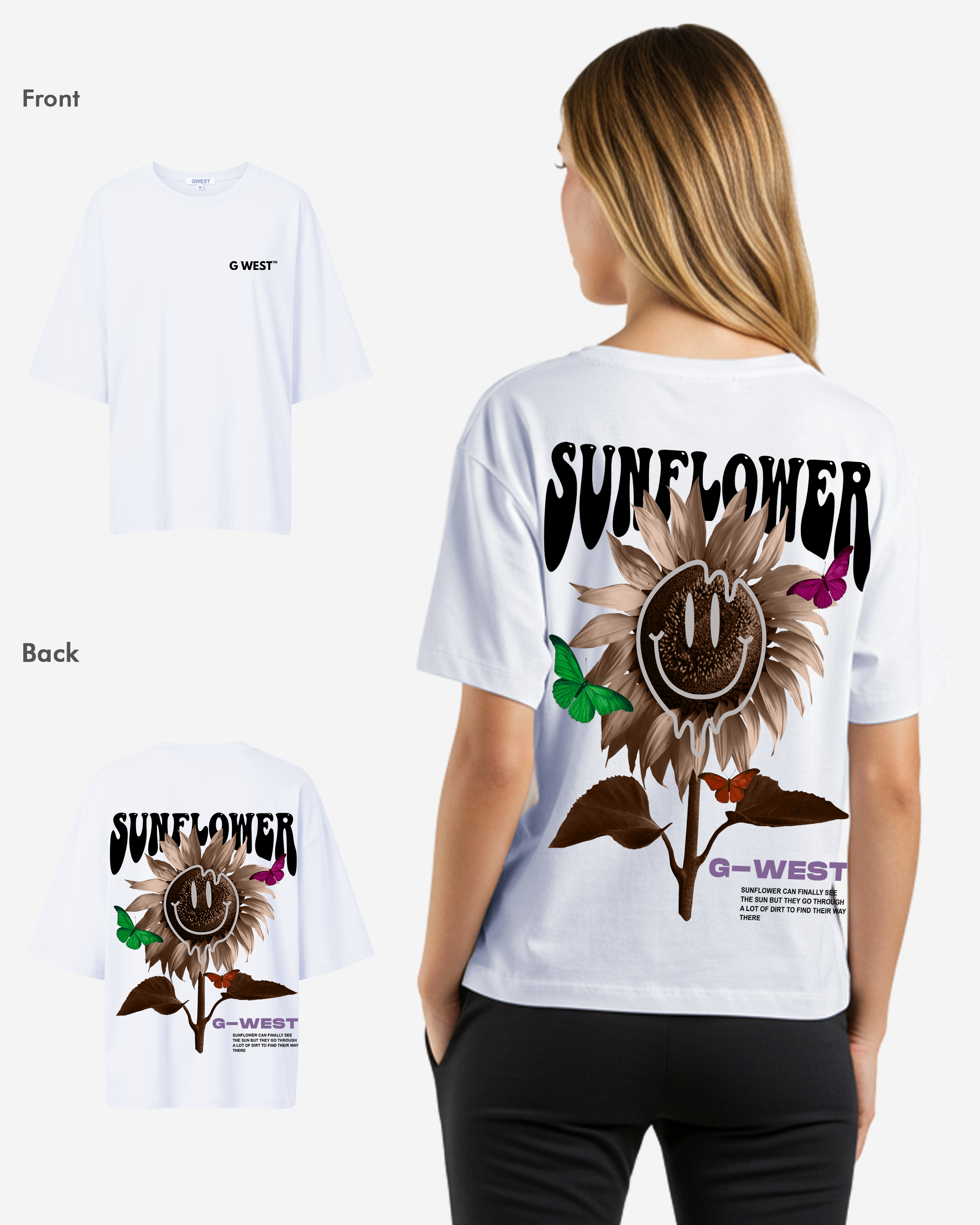 G West Oversized Sunflower Life Style T Shirt - WOMEN - G West