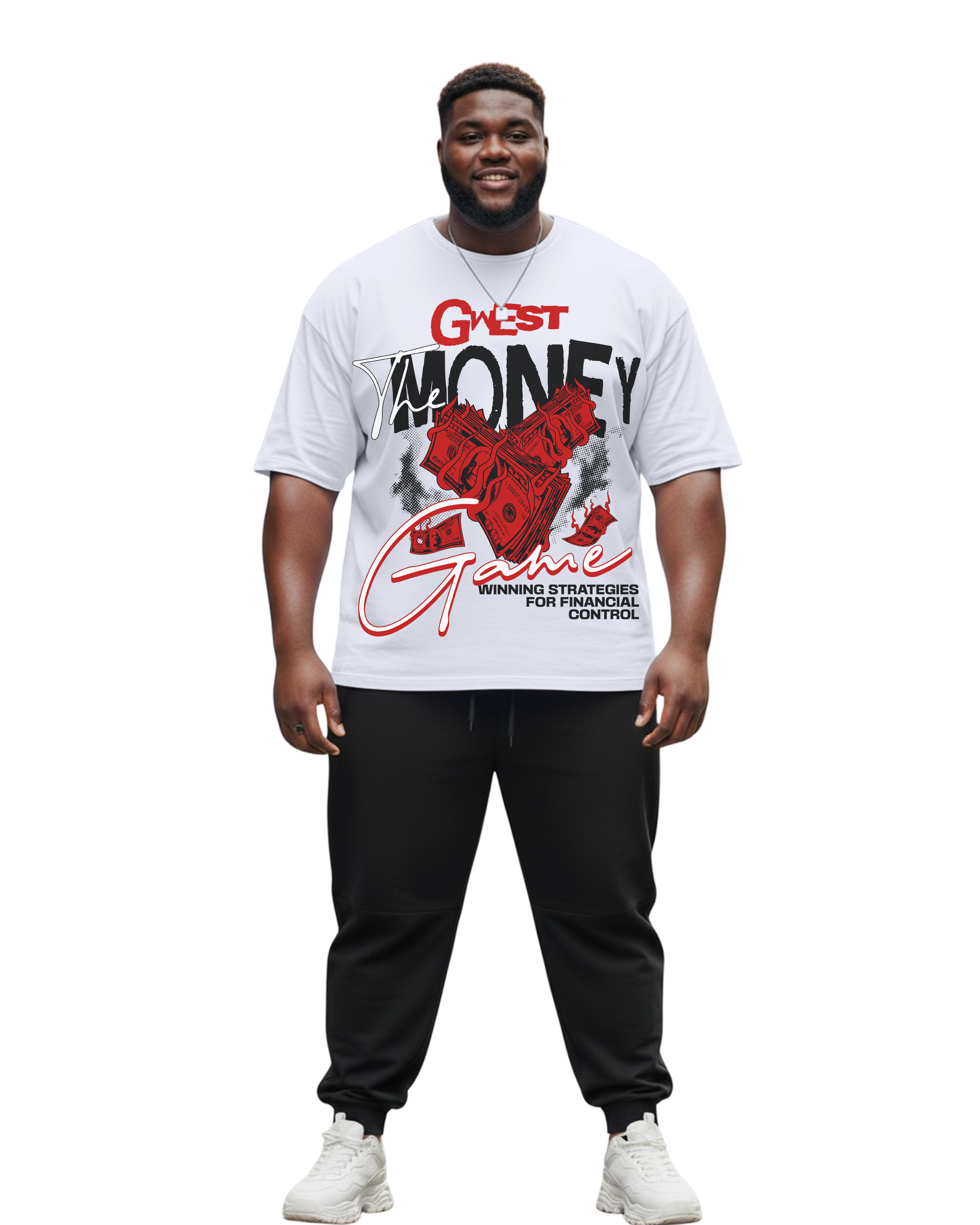 G West Rhinestone Money Game Big And Tall Oversized T-Shirt - G West