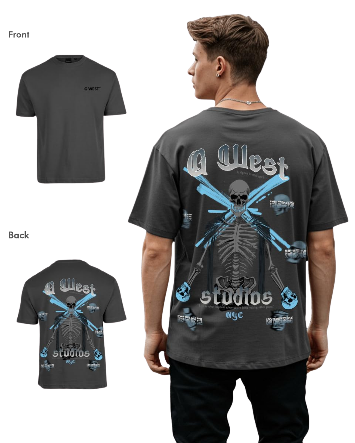 G West Mens Oversized Skull Tee - G West