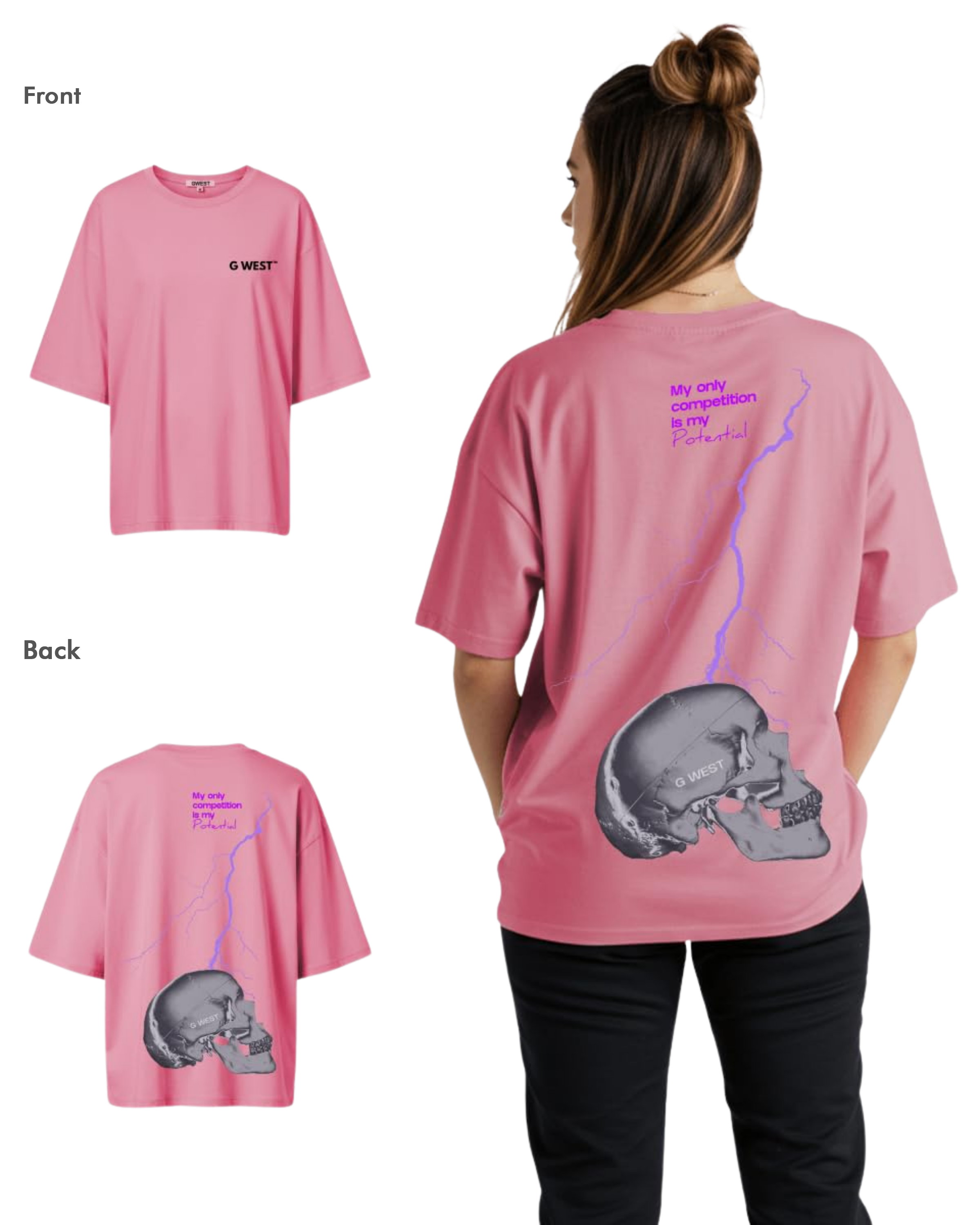 G West Womens Oversized Lighting Skull Tee - G West