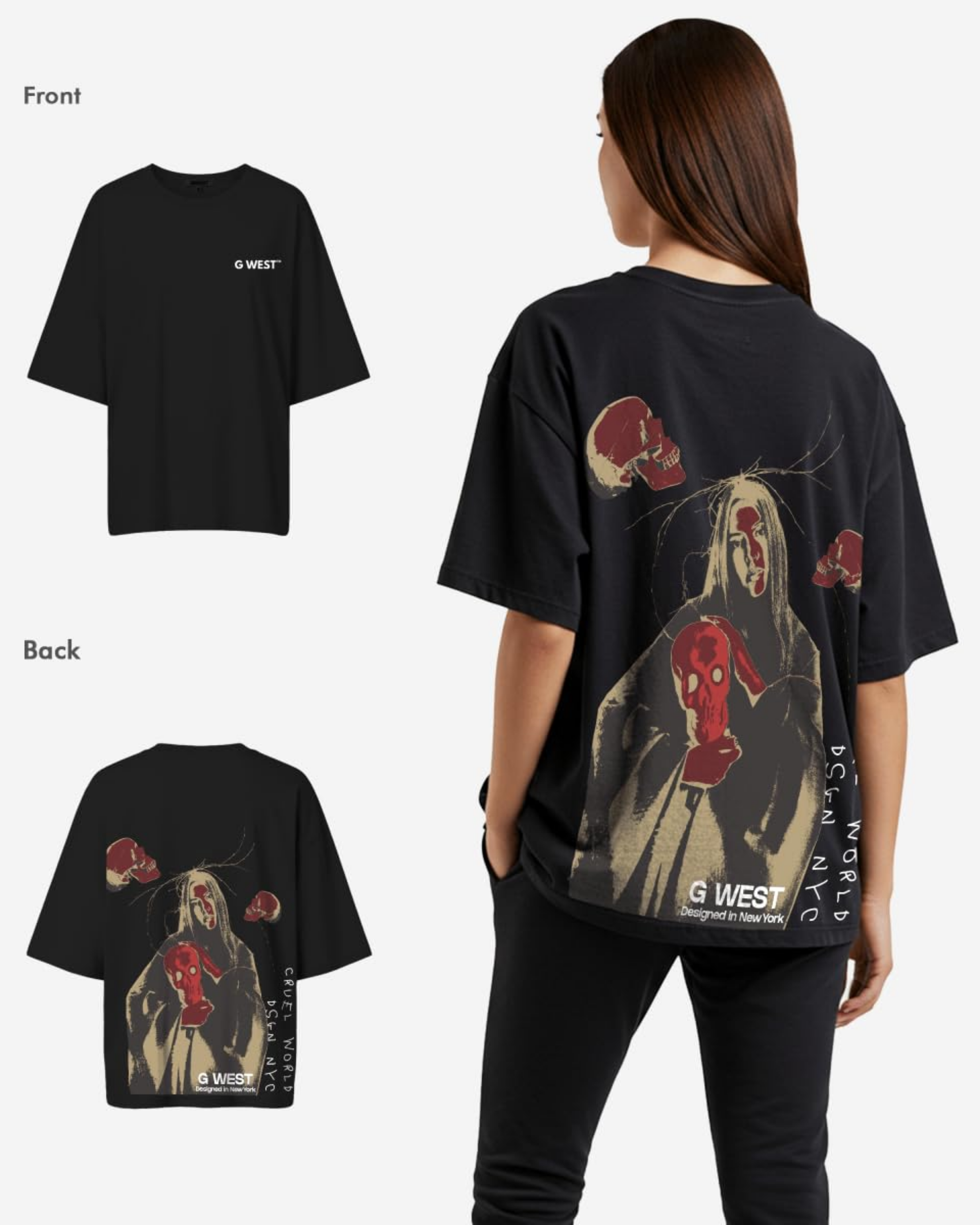 G West Womens Oversized Red Skull Tee - G West