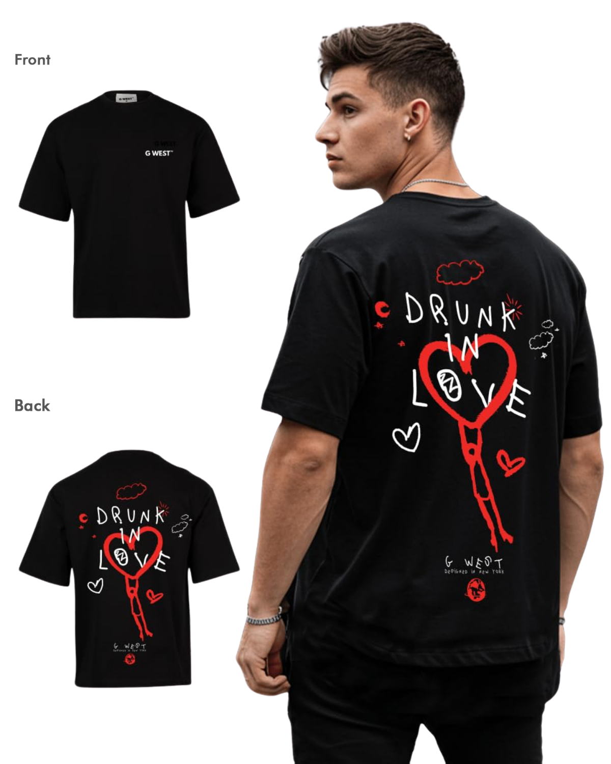 G West Mens Oversized Drunk In Love Tee - G West