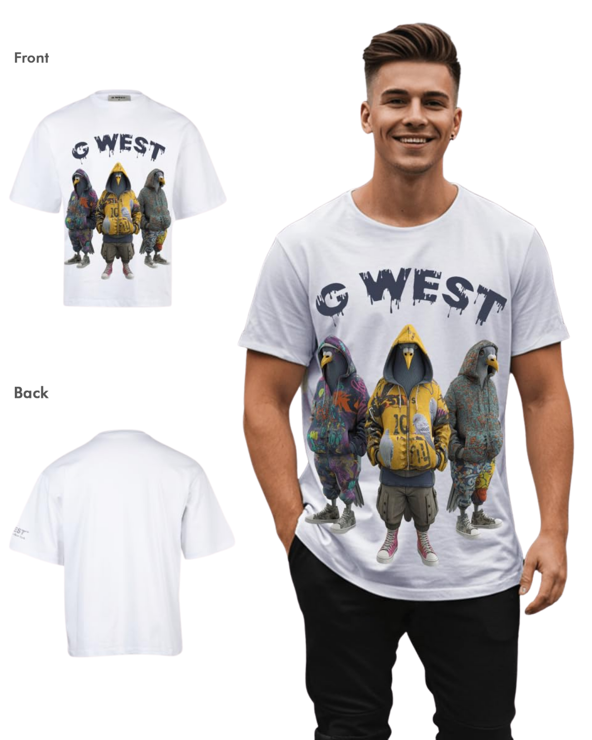 G West Mens 3 Peigion Oversized Tee - G West