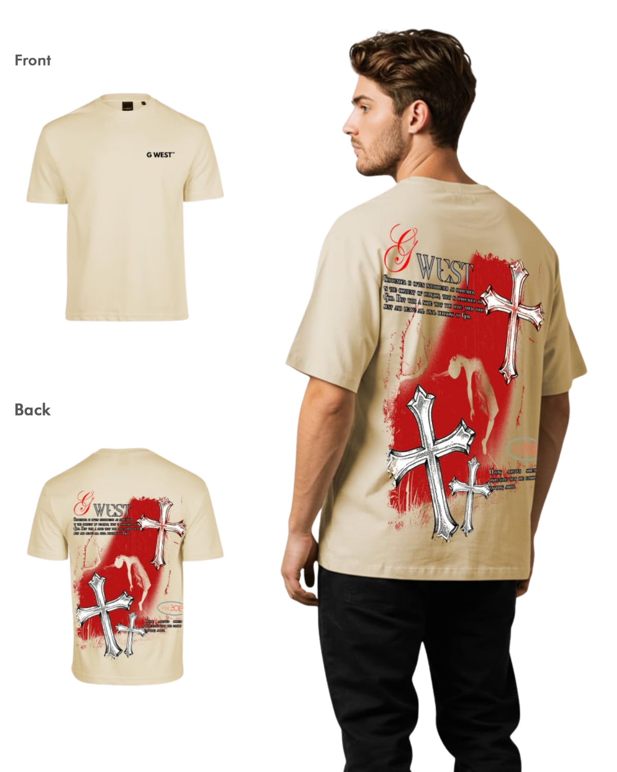 G West Mens Oversized Ascending Soul Life Style Tee Style - G West