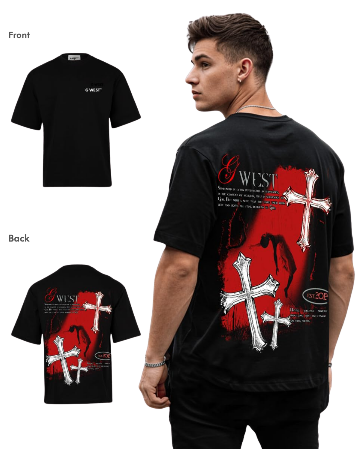 G West Mens Oversized Ascending Soul Life Style Tee Style - G West