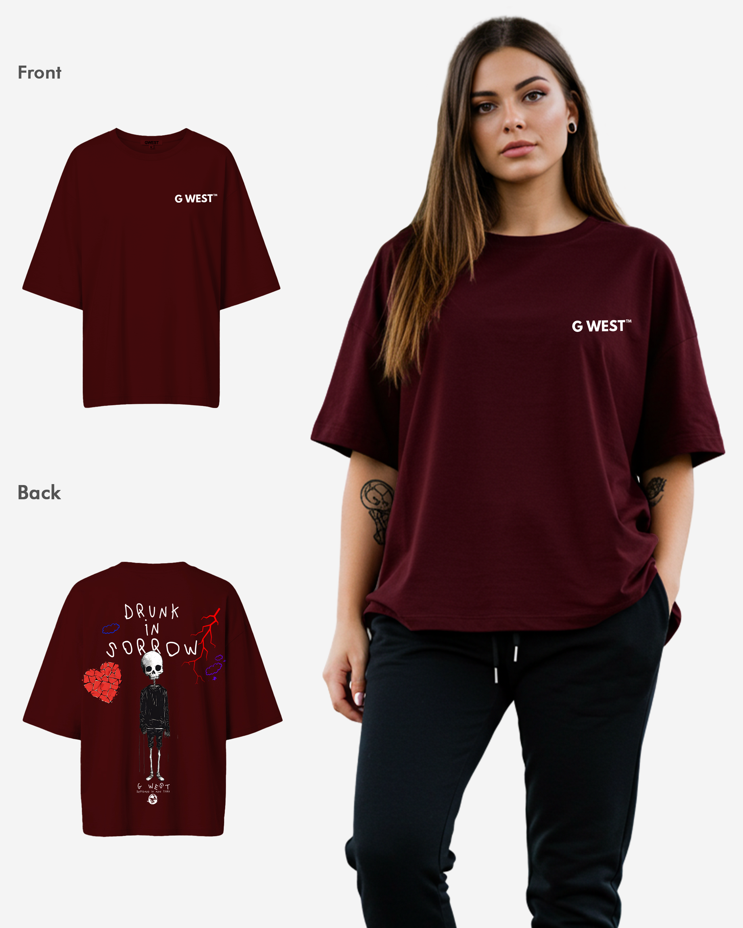 G West Oversized Drunk In Sorrow Tee - WOMEN - G West