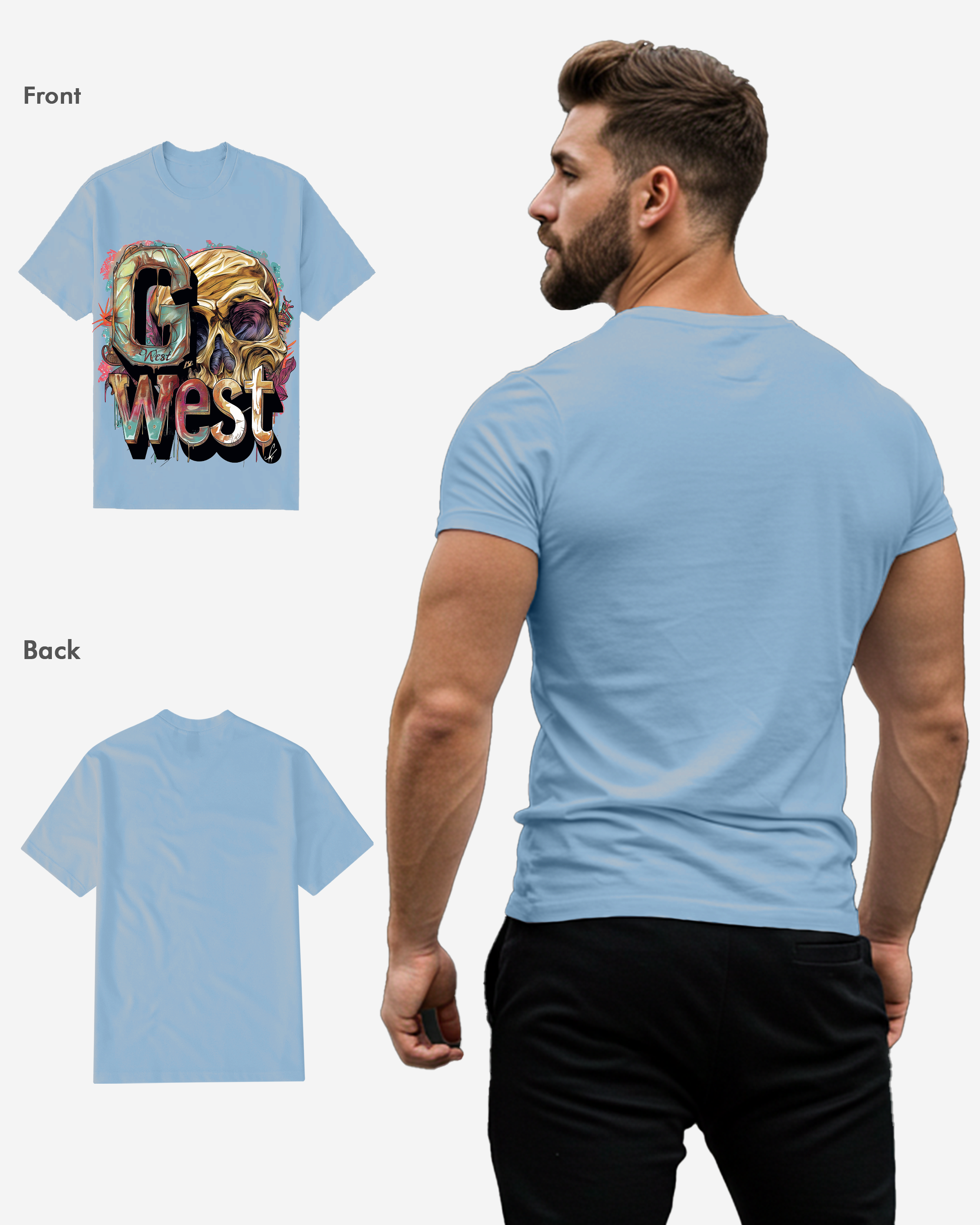 G West Mens Multicolor Skull Tee - G West