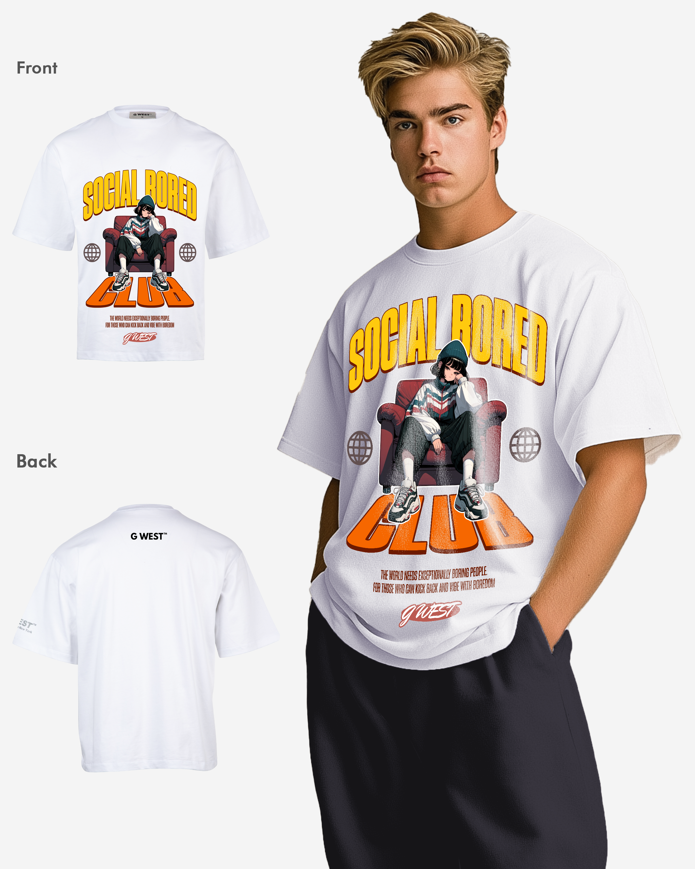 G-WEST SOCIAL BORED OVERSIZED TEE GWROJMT89 - G West