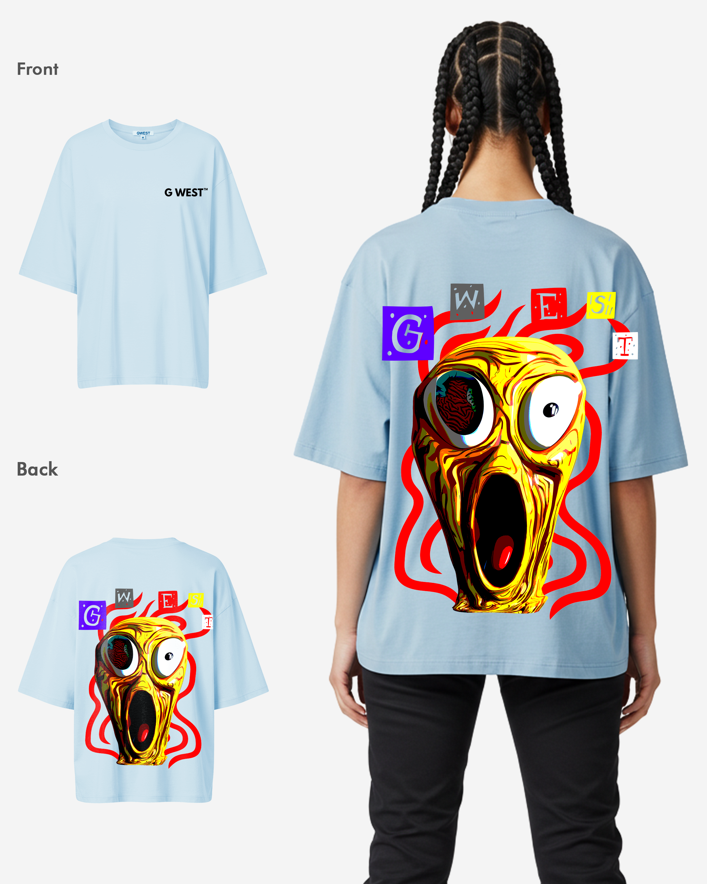 G West Oversized Premium T Shirt Scary Face - WOMEN - G West