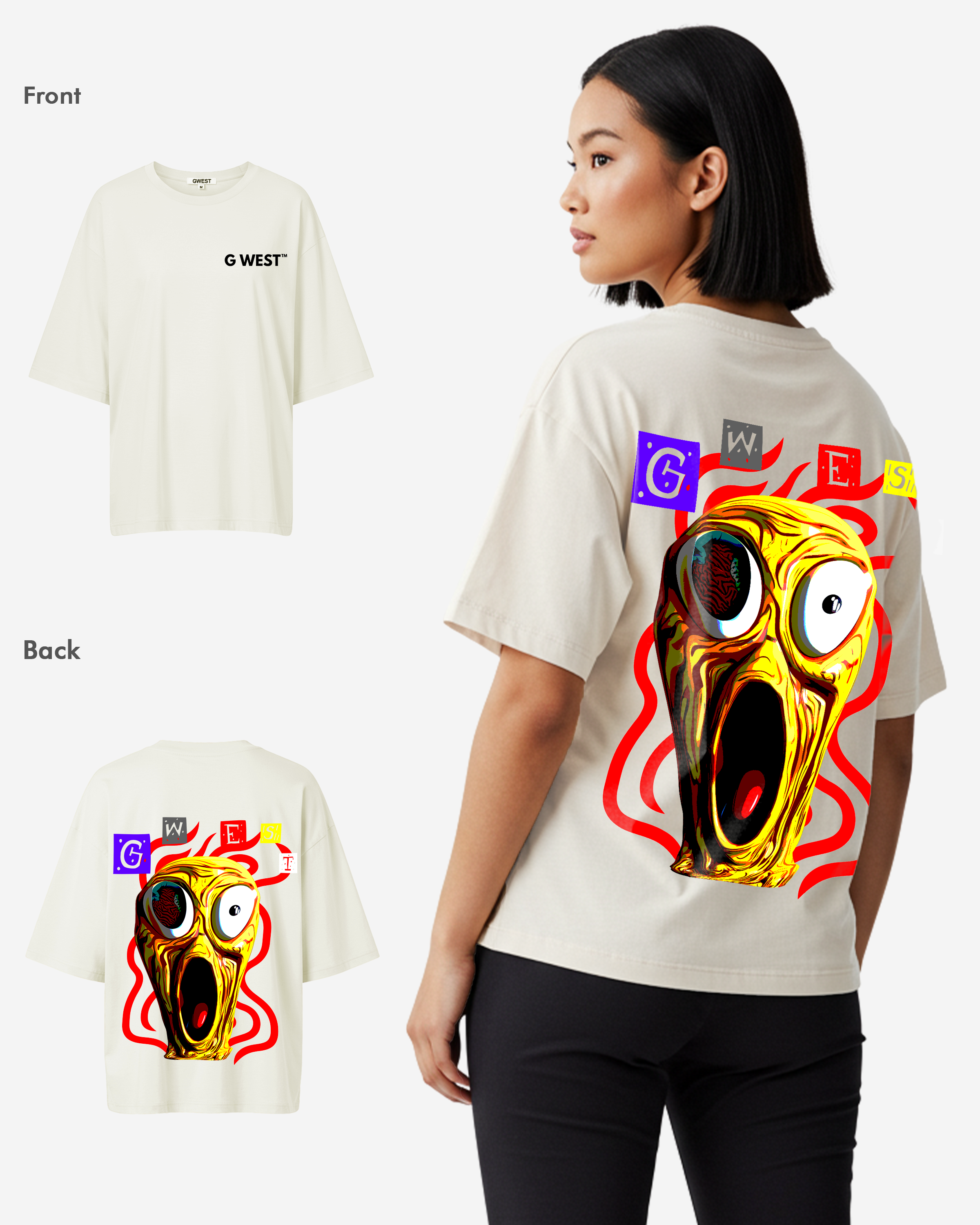 G West Oversized Premium T Shirt Scary Face - WOMEN - G West