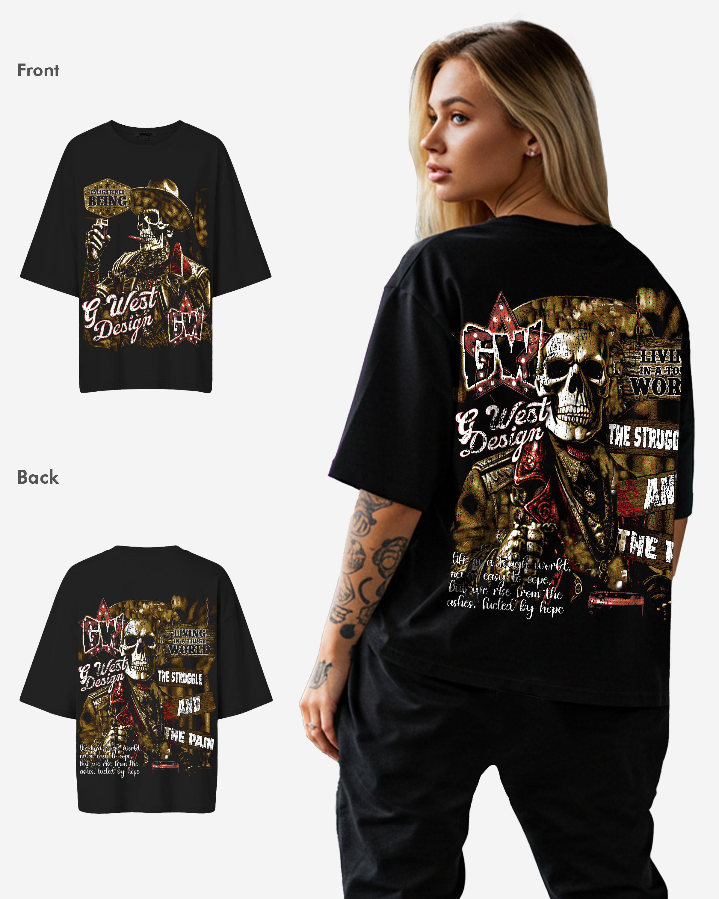 G West Being Enlightened Acid Wash Premium Oversized Tee - WOMEN - G West
