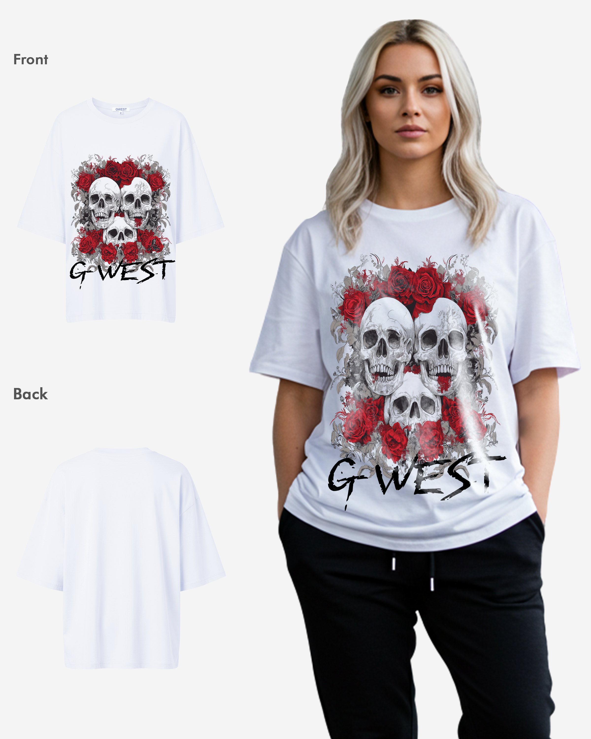 G West Roses And Bones Oversized Tee -WOMEN - G West