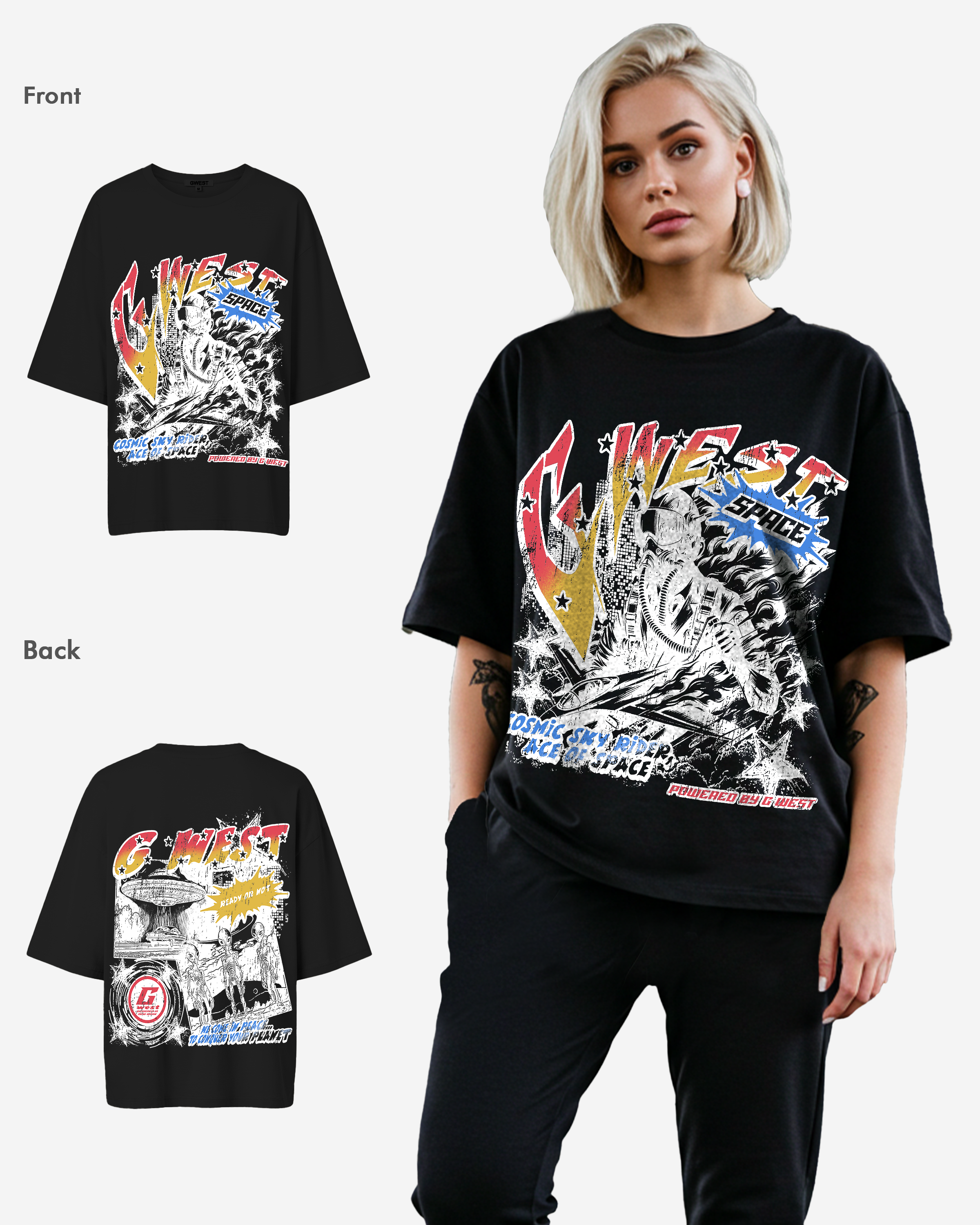 G West Cosmic Sky Ride Double Hit Premium Oversized Tee -WOMEN - G West