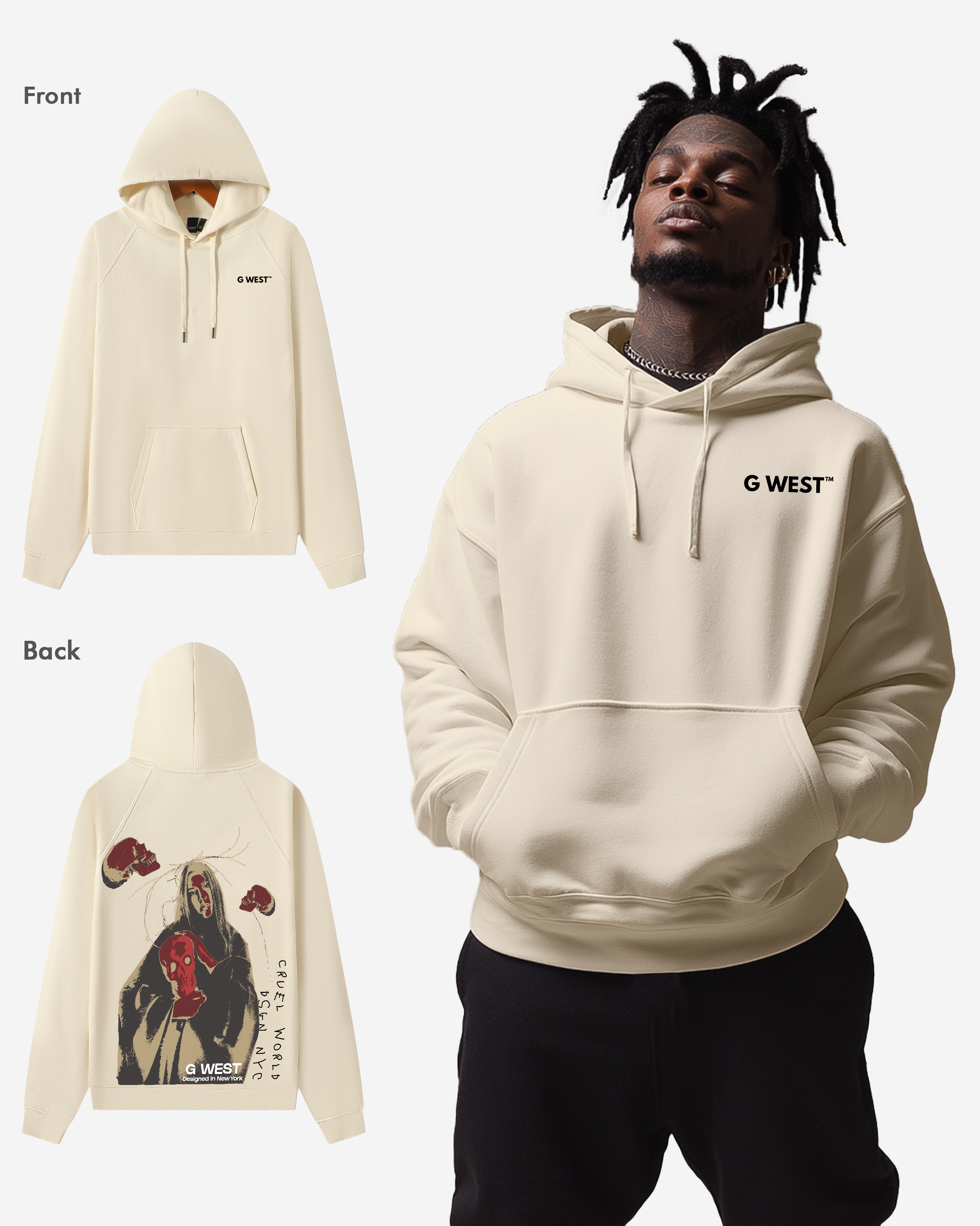 G West Red Skull Heavy Premium Oversized Hoodie - G West