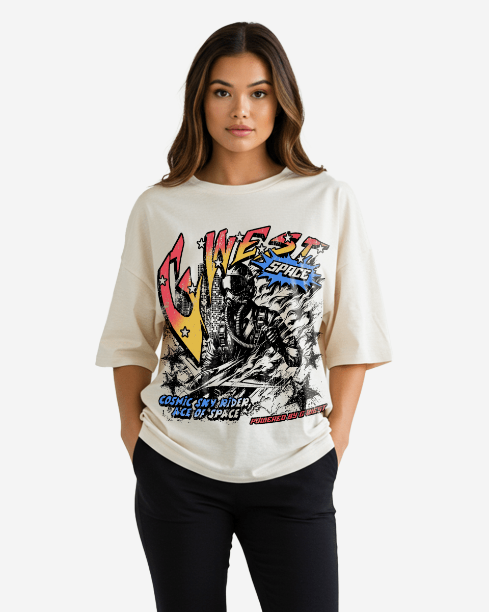 G West Cosmic Sky Ride Double Hit Premium Oversized Tee - WOMEN - G West