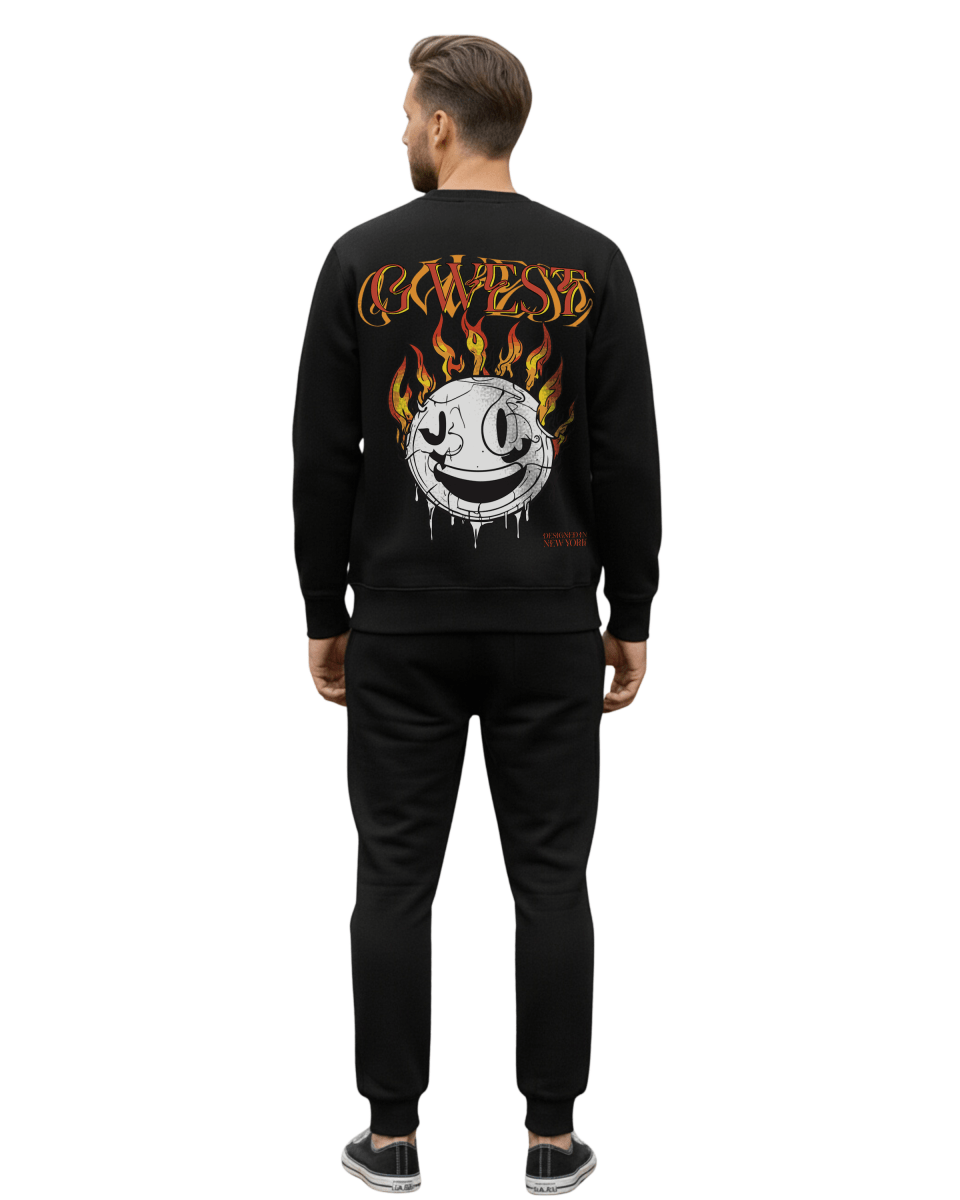 G West Fire Smile Fleece Crewneck Mens Invisible Zippers - G West