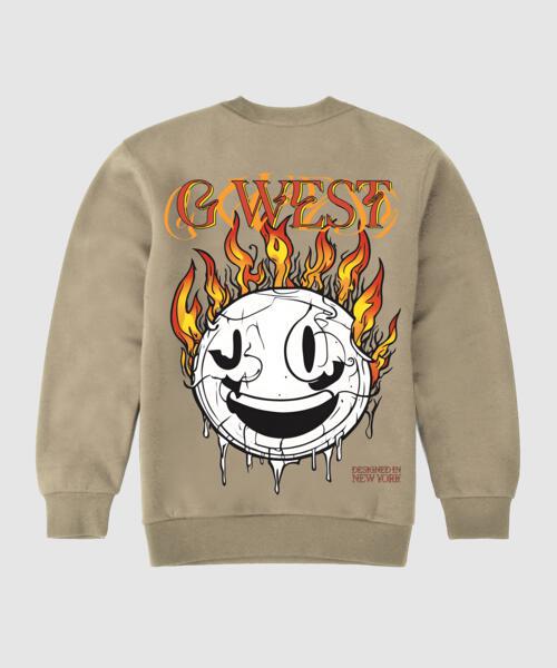 G West Fire Smile Fleece Crewneck With Invisible Zippers - Gwpcrwl9012 - 3 Colors - G West