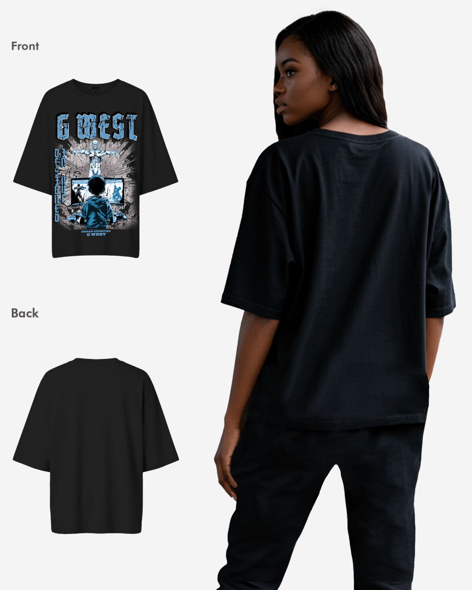 G West Game of G Baby Blue Black Oversized Tee - Women - G West