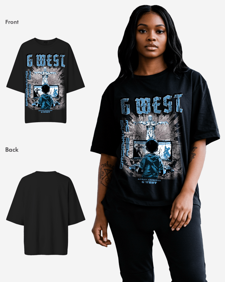 G West Game of G Baby Blue Black Oversized Tee - Women - G West