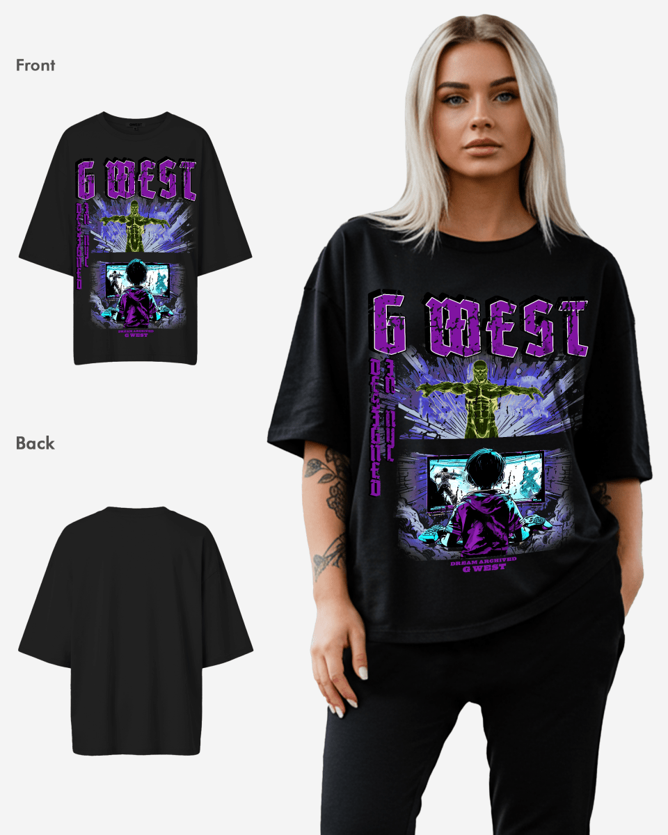 G West Game of G Baby Blue Black Oversized Tee - Women - G West