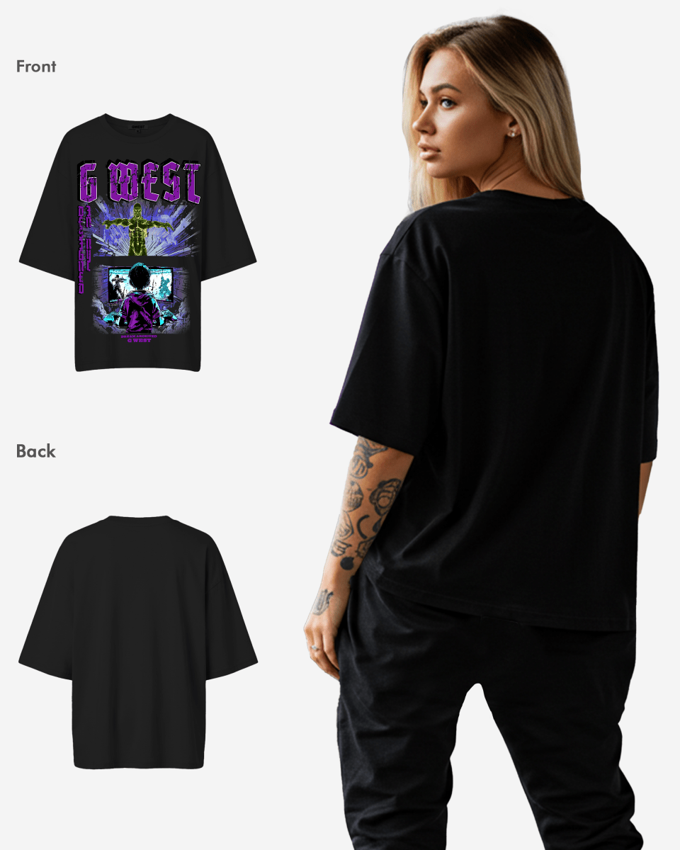 G West Game of G Baby Blue Black Oversized Tee - Women - G West