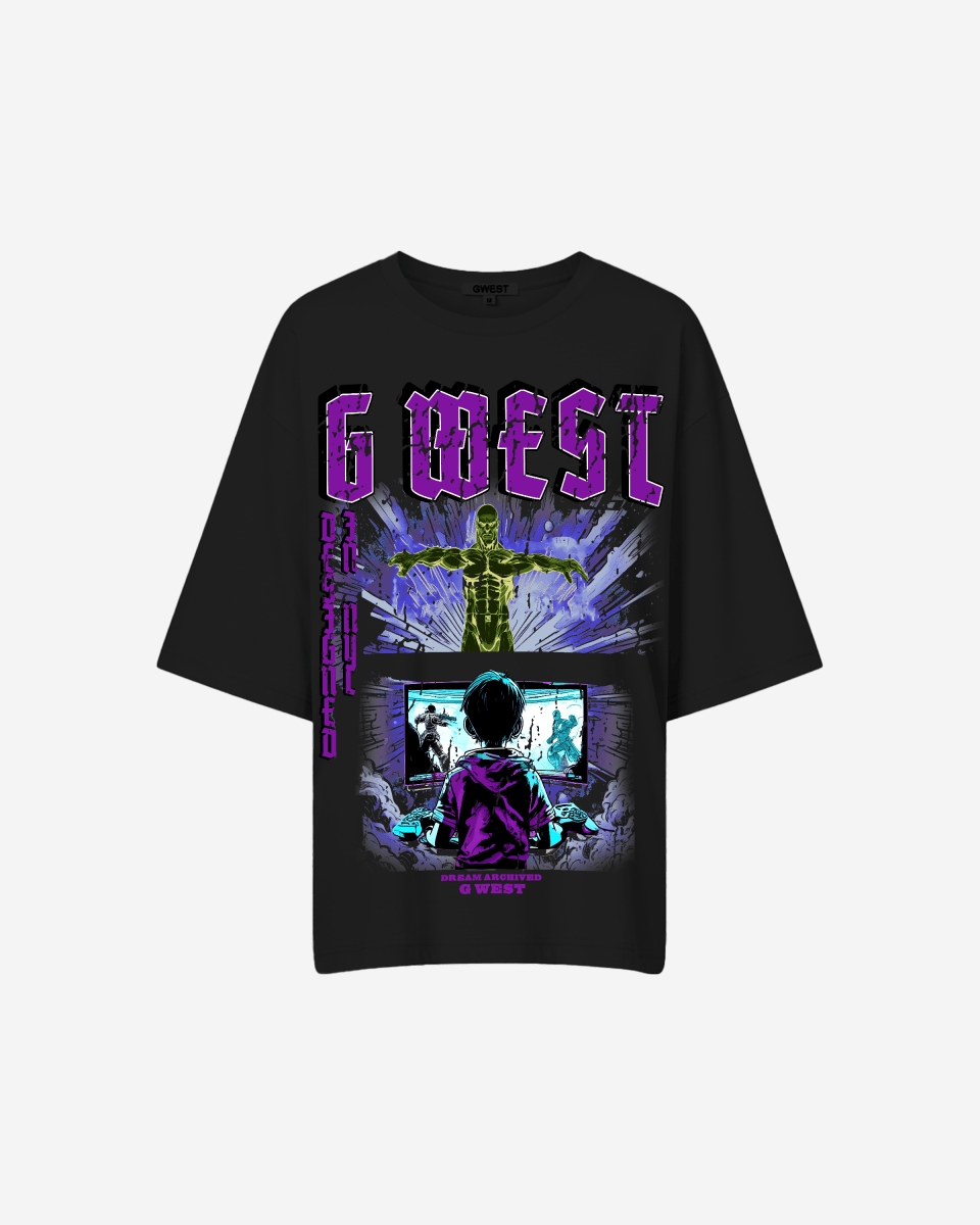 G West Game of G Baby Blue Black Oversized Tee - Women - G West