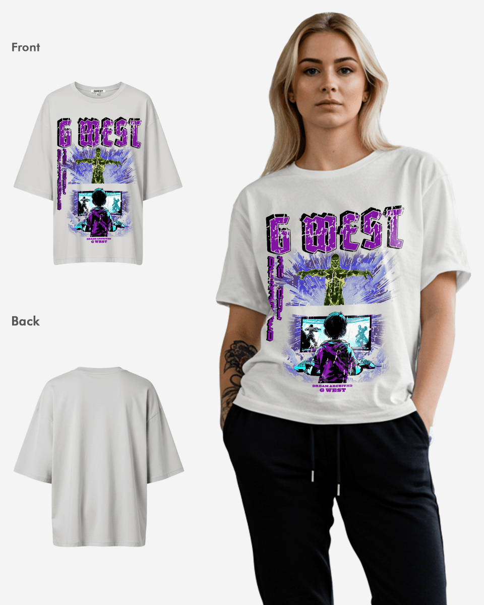 G West Game of G Baby Blue Black Oversized Tee - Women - G West