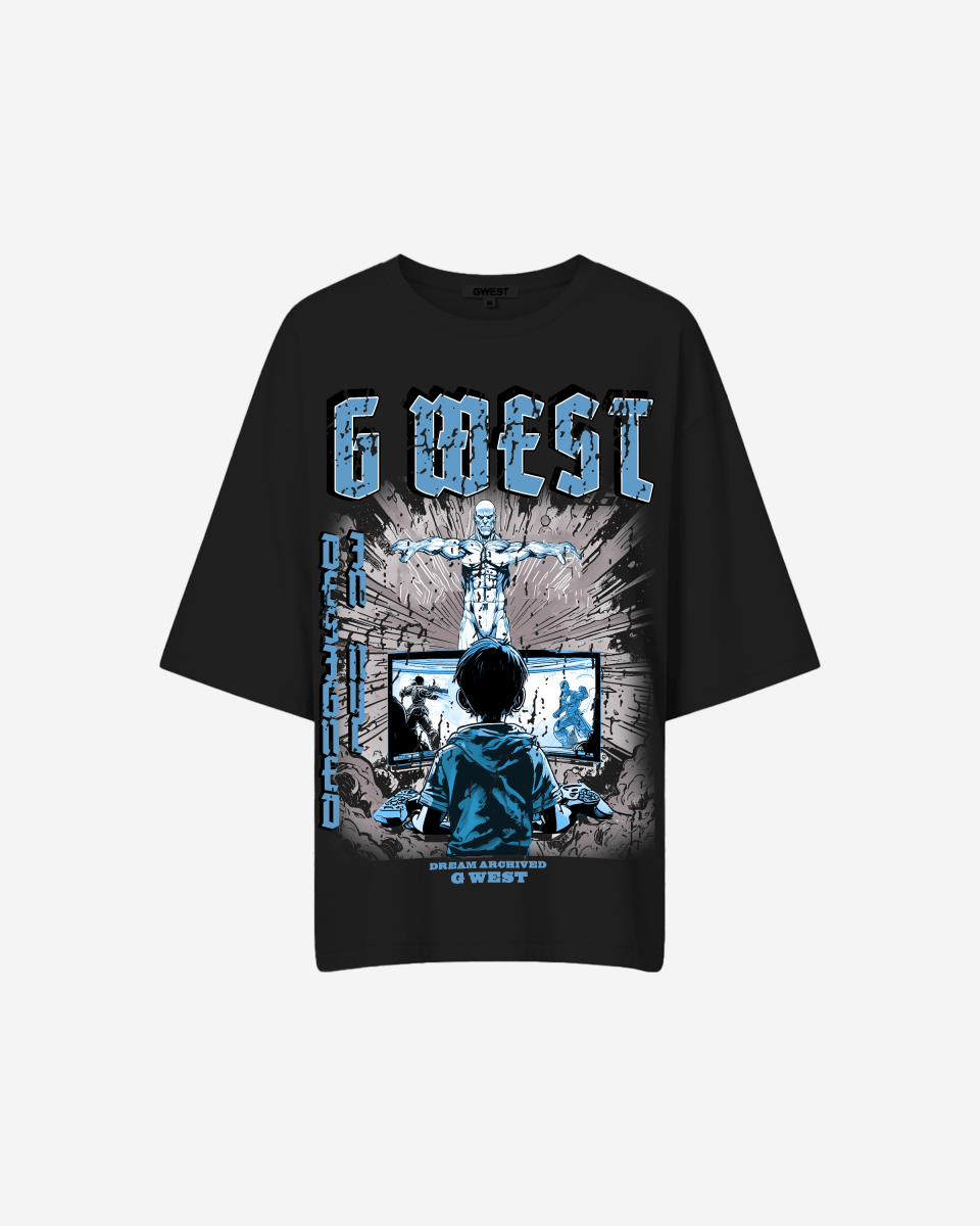 G West Game of G Baby Blue Black Oversized Tee - Women - G West