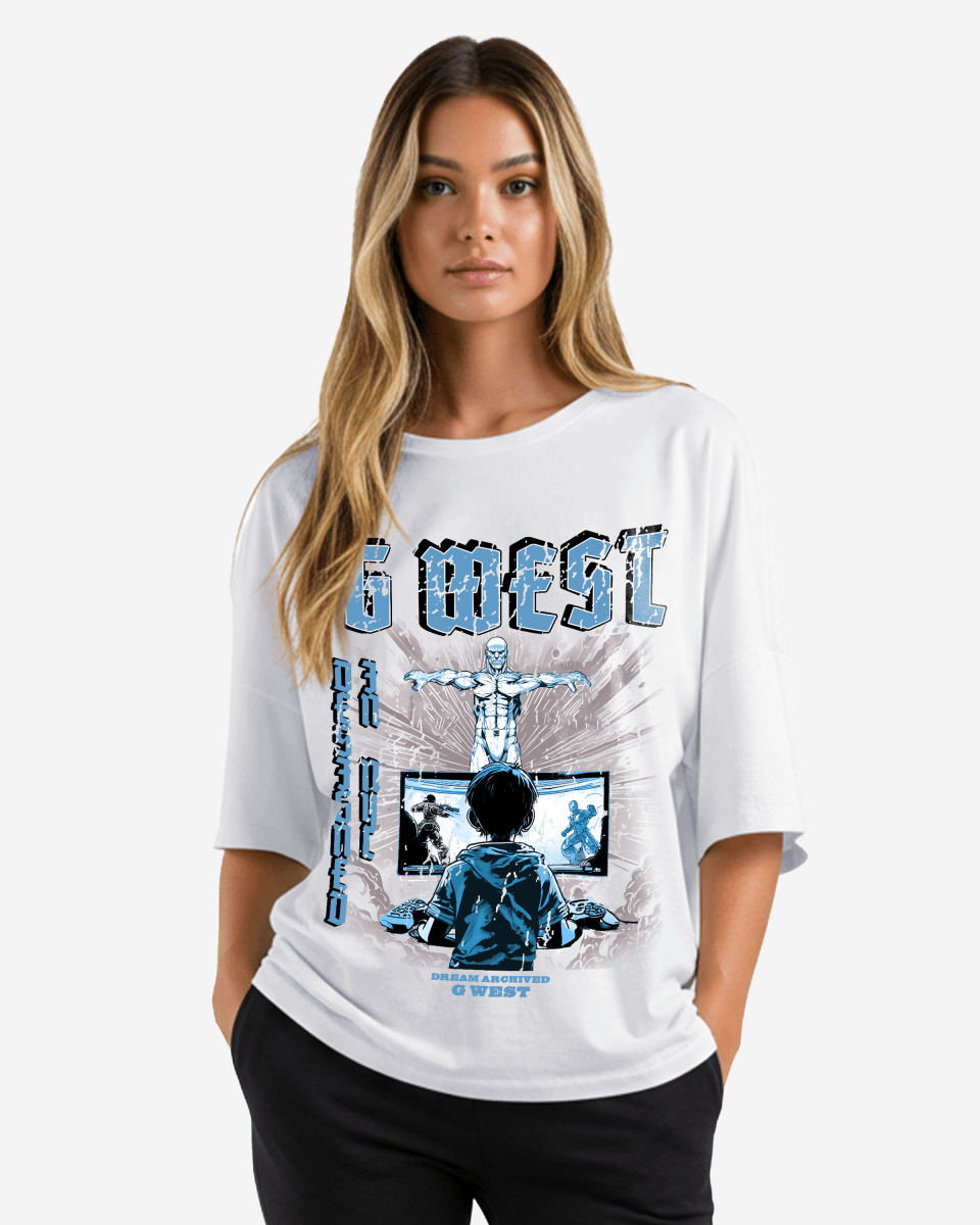 G West Game of G Baby Blue Black Oversized Tee - Women - G West