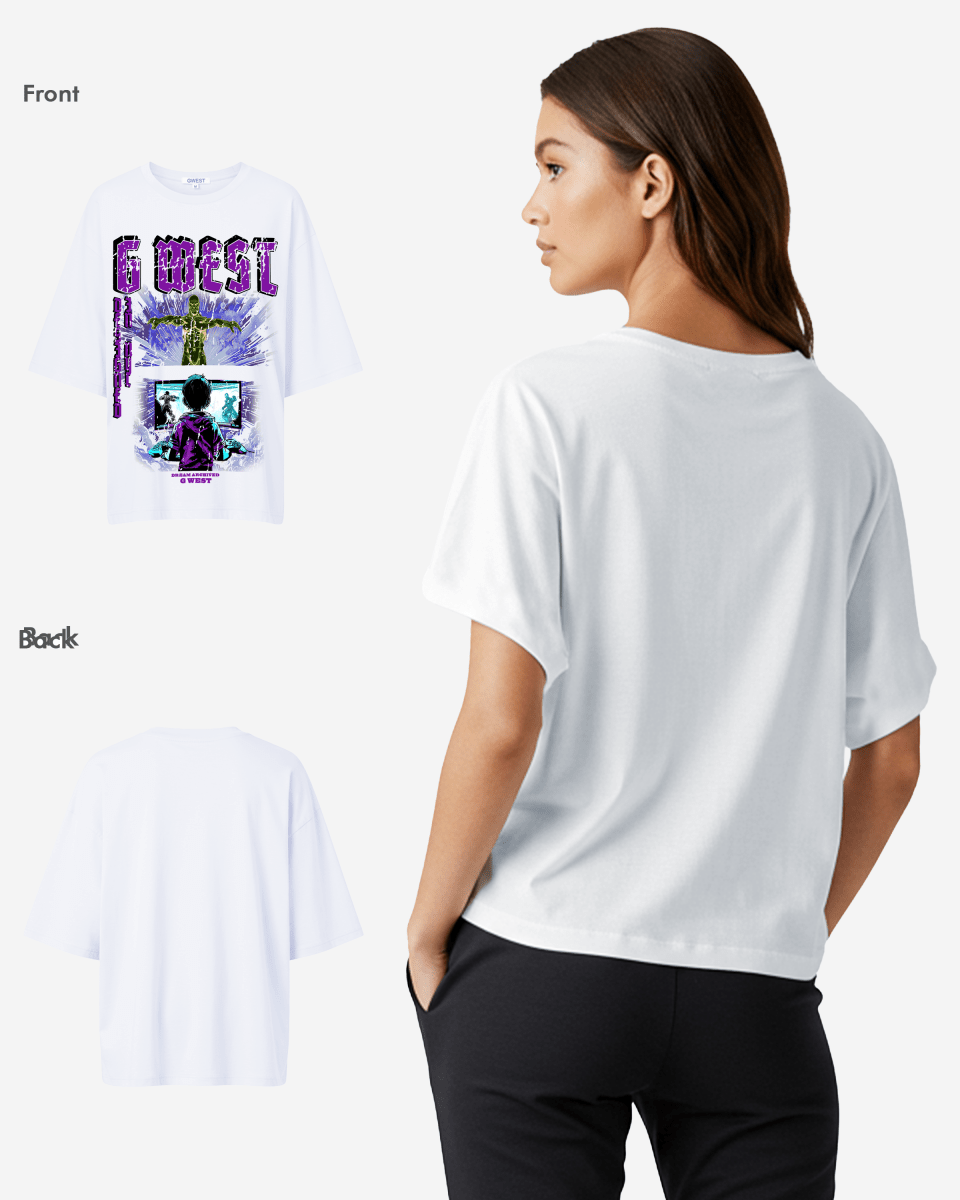 G West Game of G Baby Blue Black Oversized Tee - Women - G West