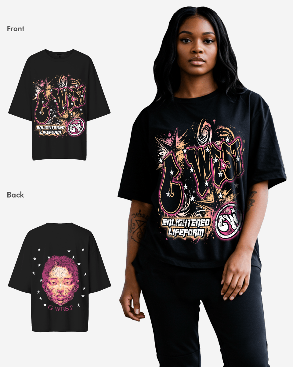 G West Illuminated Soul Double Hit Premium Oversized Tee Front And Back Print - WOMEN - G West