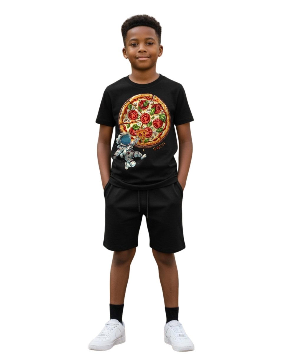 G West Kids Space Pizza Black Tee - Dtpbasty9067 - G West