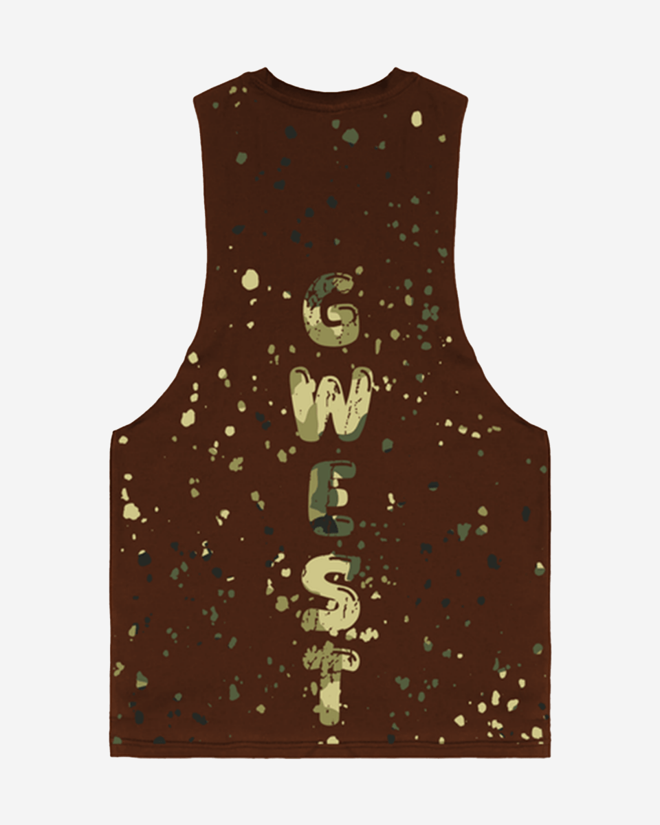 G WEST LOGO ARMY TAN SPLATTRE BROWN TANKS - G West