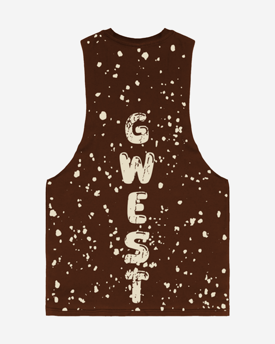G WEST LOGO MENS BROWN TANKS - G West