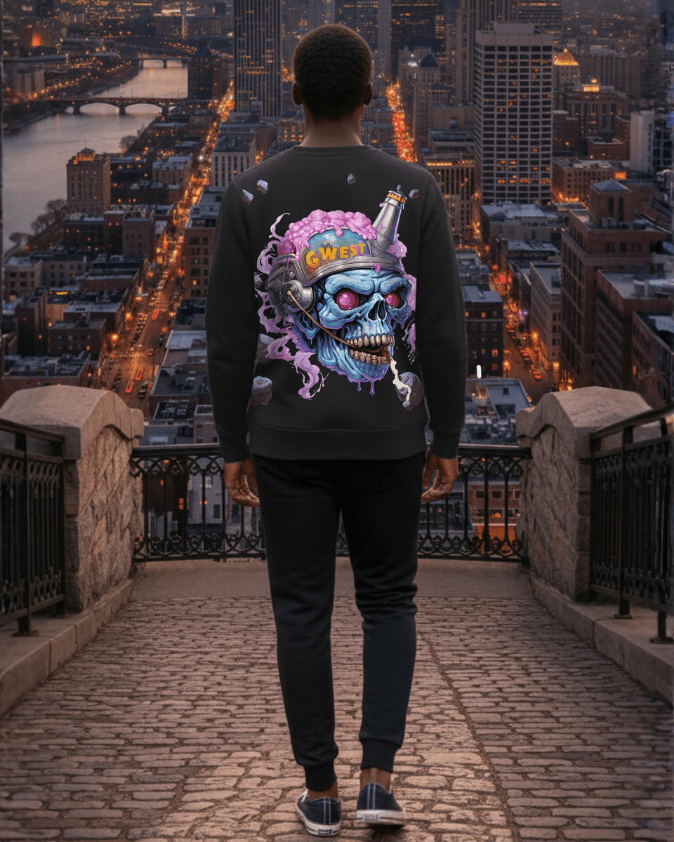 G West Men's Beer Helmet Zombie Heavy Premium Crewneck - G West