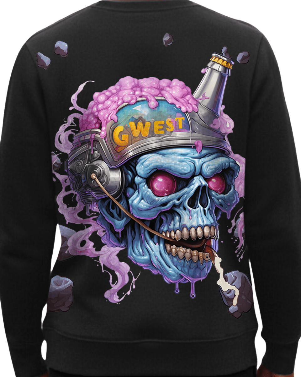 G West Men's Beer Helmet Zombie Heavy Premium Crewneck - G West