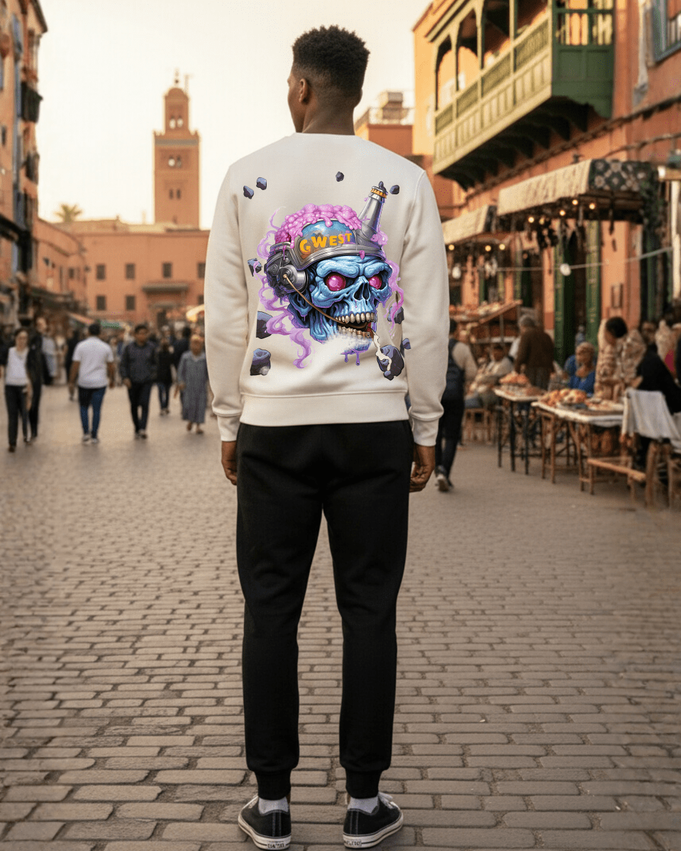 G West Men's Beer Helmet Zombie Heavy Premium Crewneck - G West