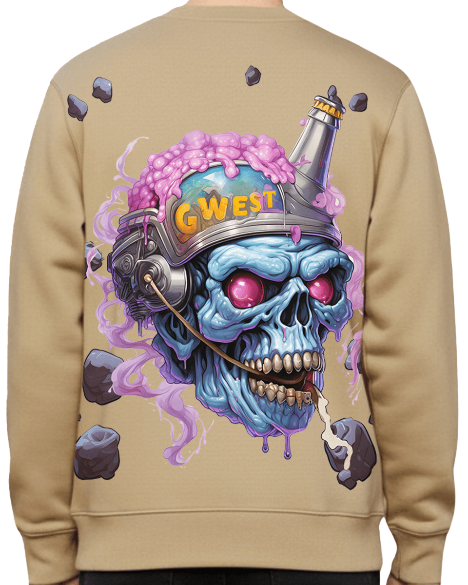 G West Men's Beer Helmet Zombie Heavy Premium Crewneck - G West
