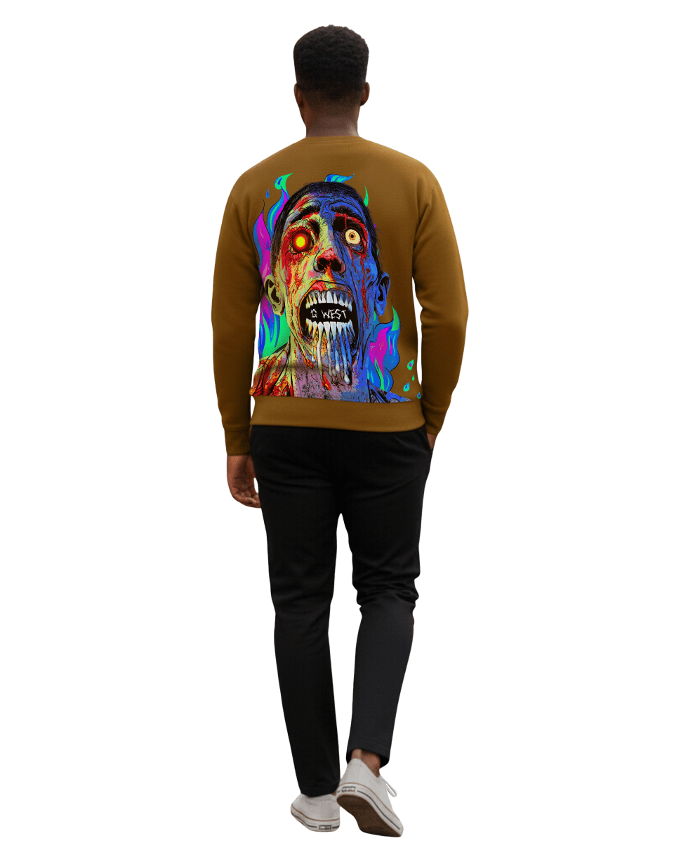 G West Men's Flaming Zombie Crew Neck With Invisible Zipper - G West
