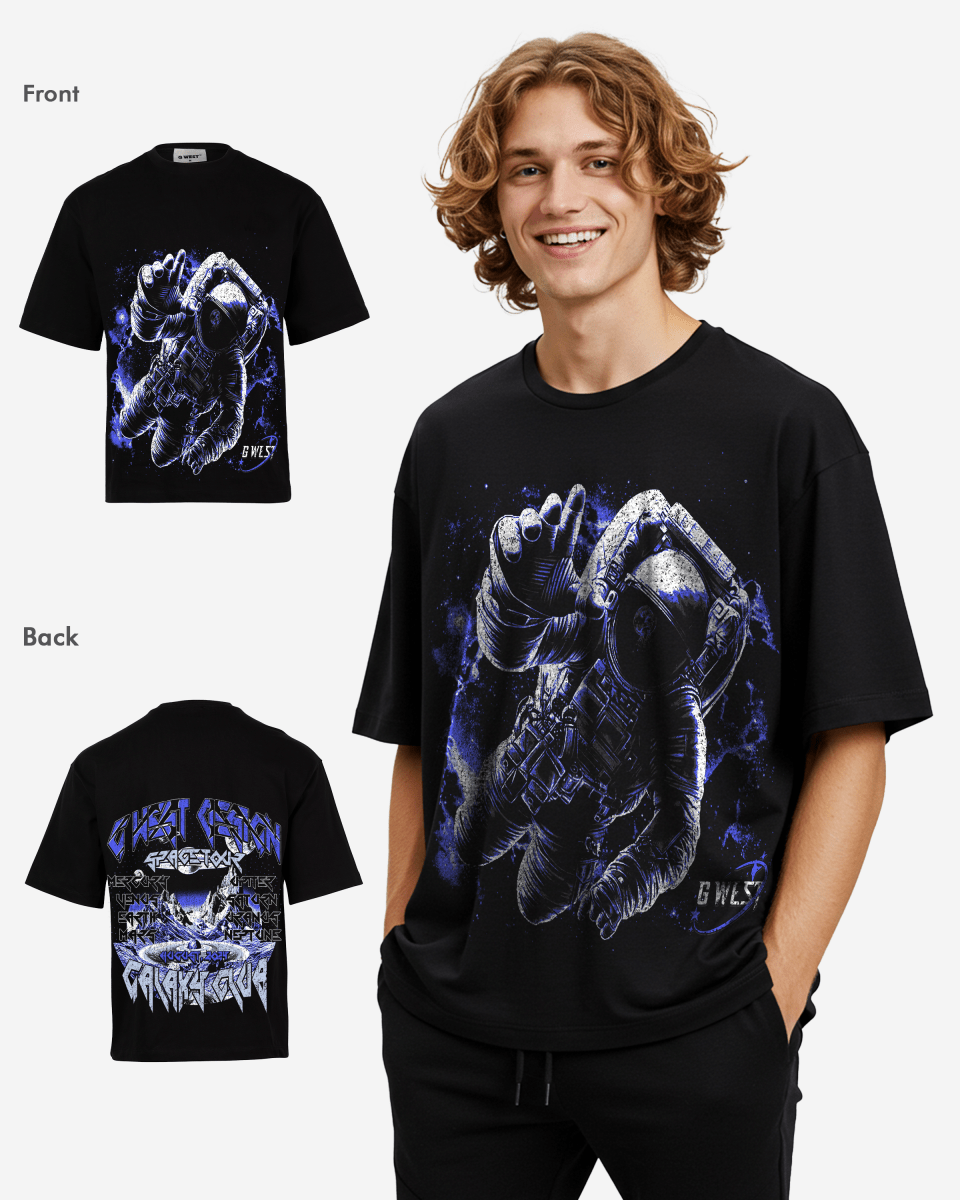 G West Mens Galaxy Premium Oversized Tee Front And Back Print - G West