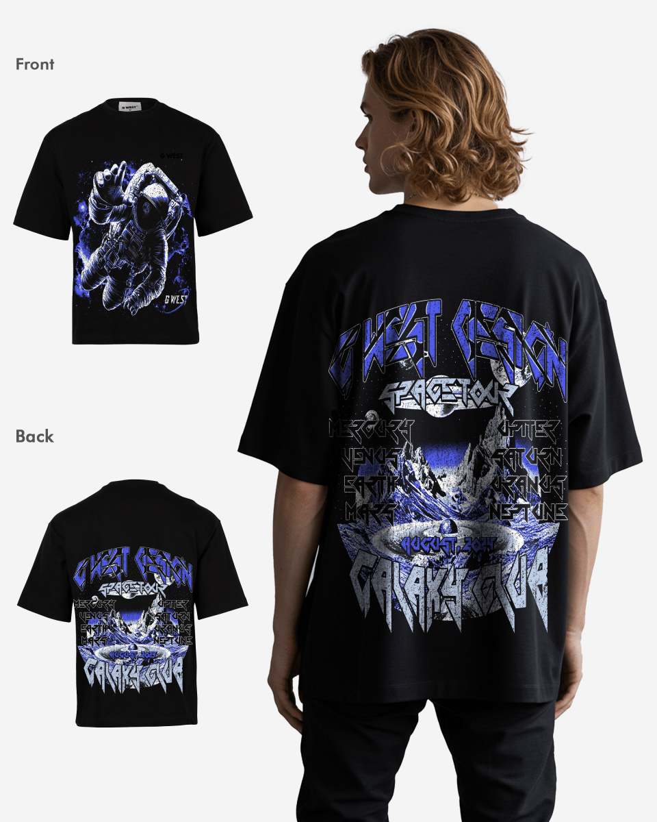 G West Mens Galaxy Premium Oversized Tee Front And Back Print - G West