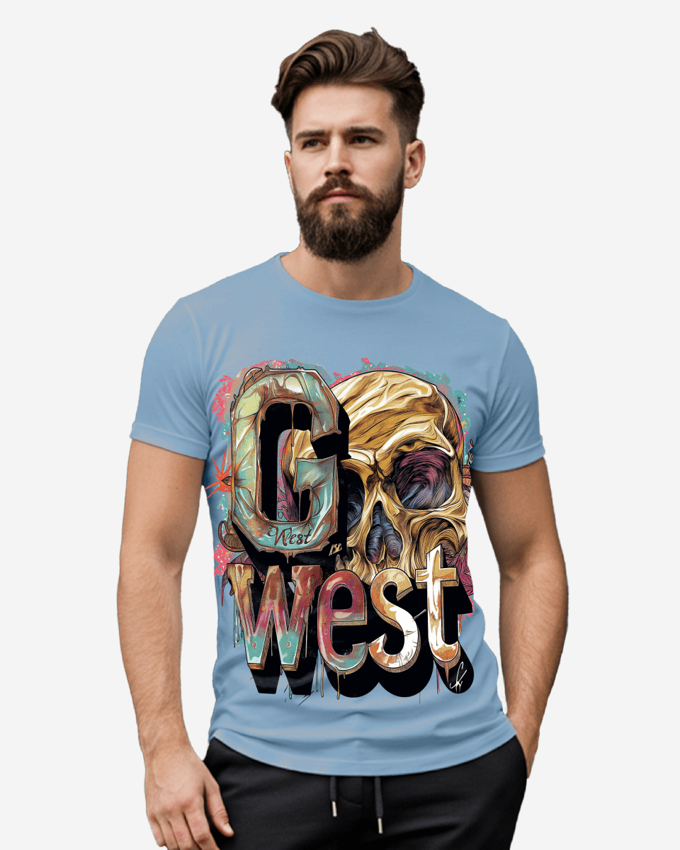 G West Mens Multicolor Skull Tee - G West