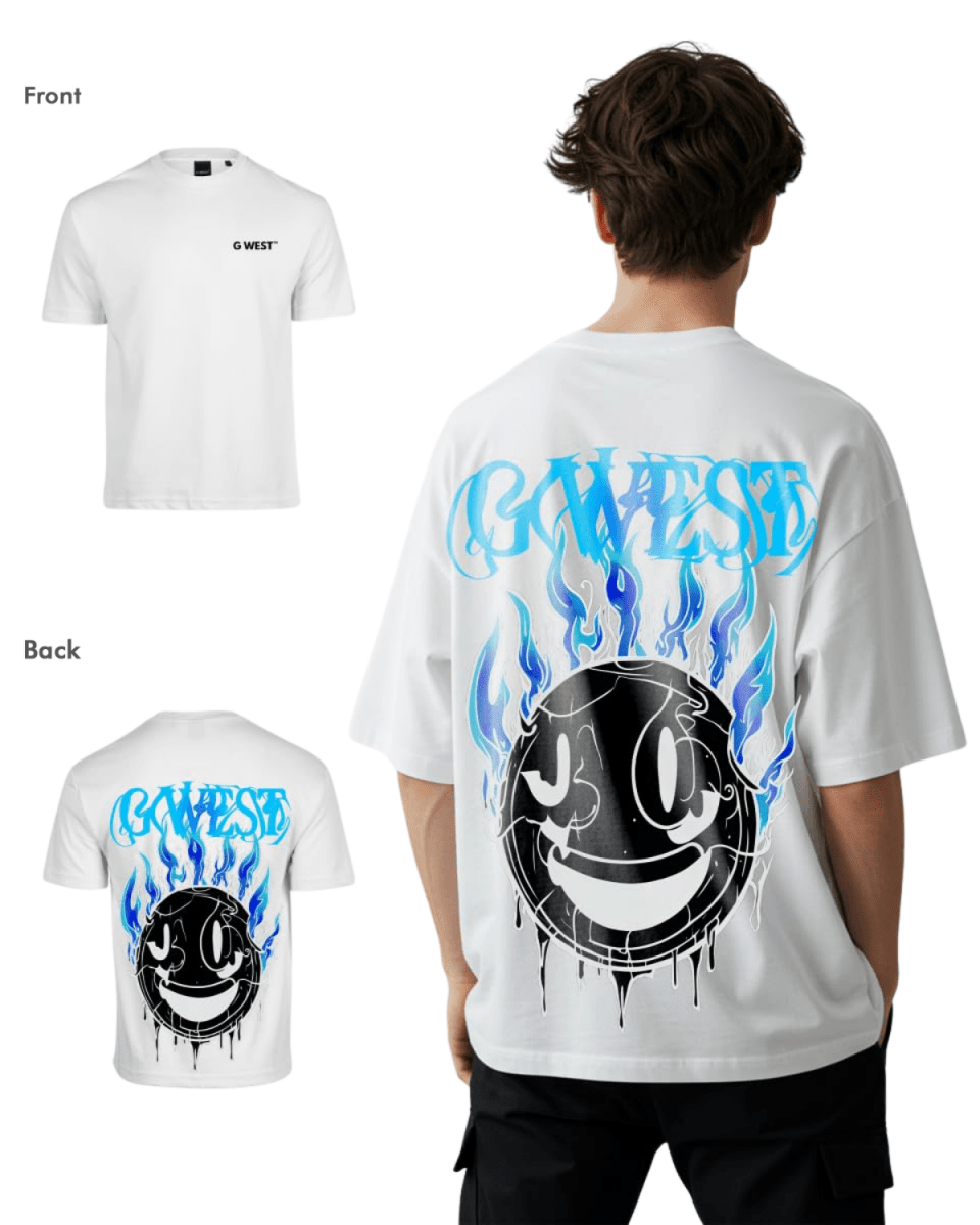 G West Mens Oversized Aqua Smile Tee - G West