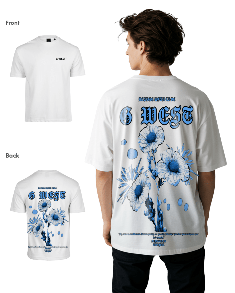 G West Mens Oversized Blue Garden Tee - G West